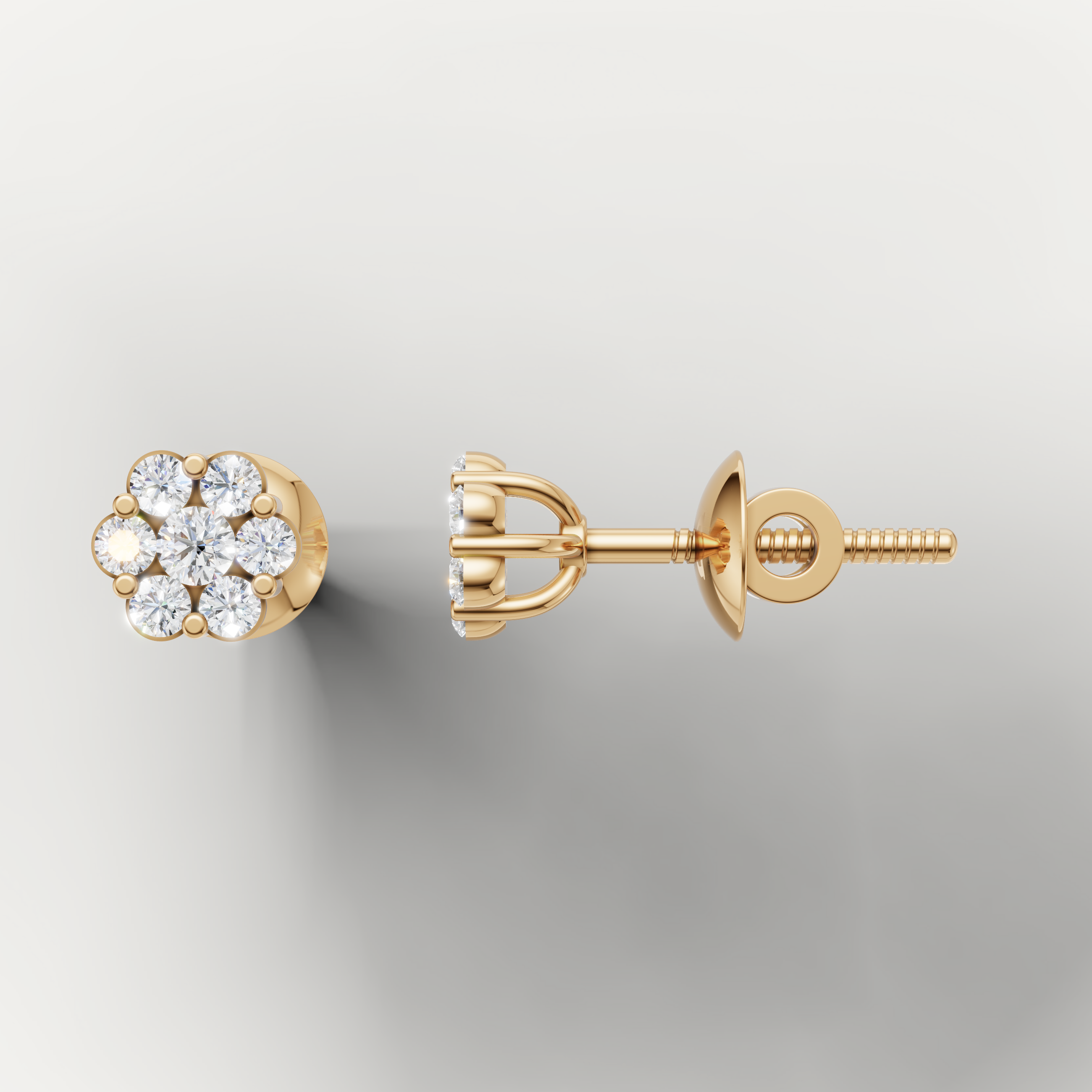 Yellow gold flower cluster diamond earrings by Raul Diamonds with timeless sparkle