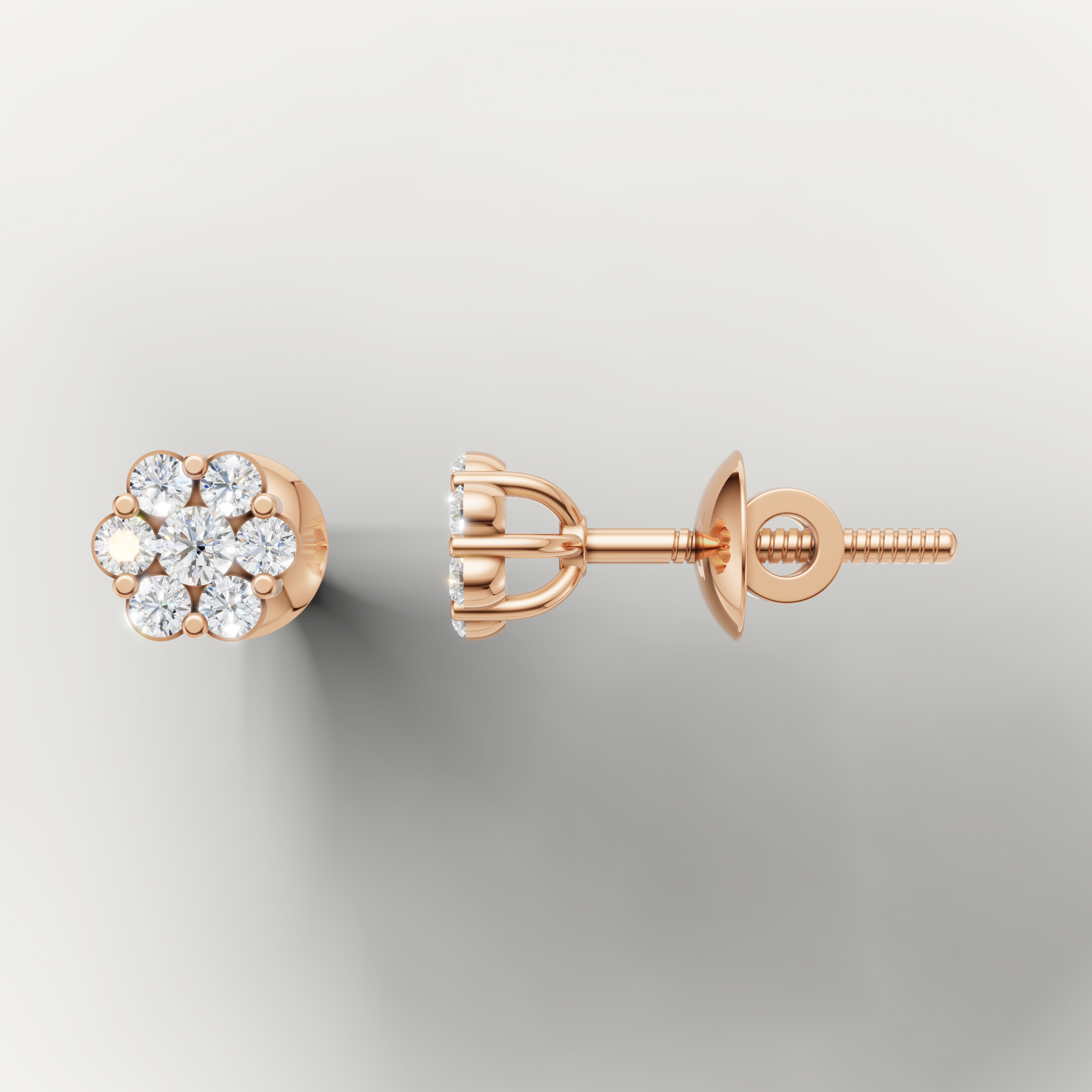 Rose gold flower cluster diamond earrings by Raul Diamonds with luxury brilliance