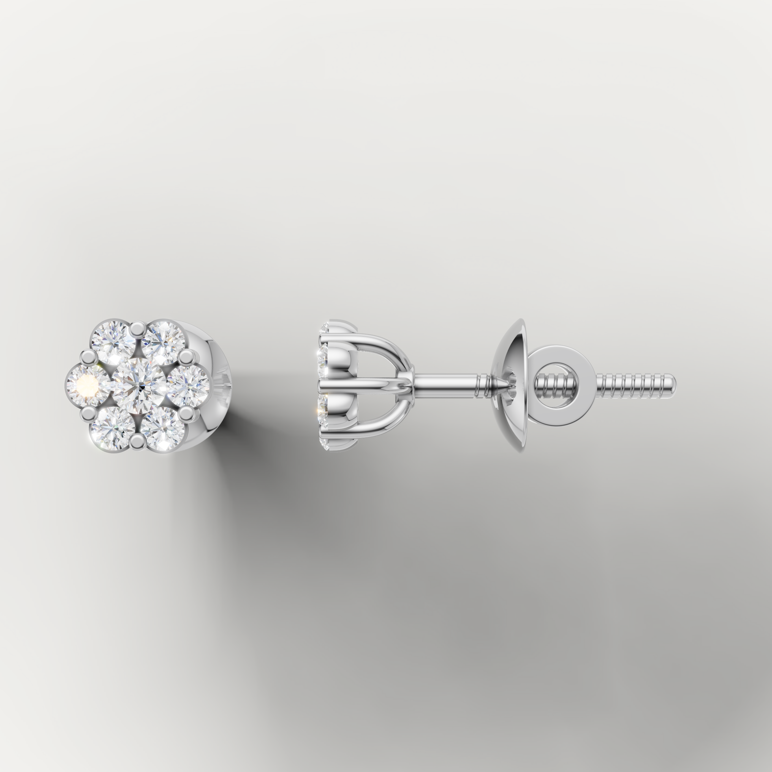 White gold flower cluster diamond earrings by Raul Diamonds with modern elegance