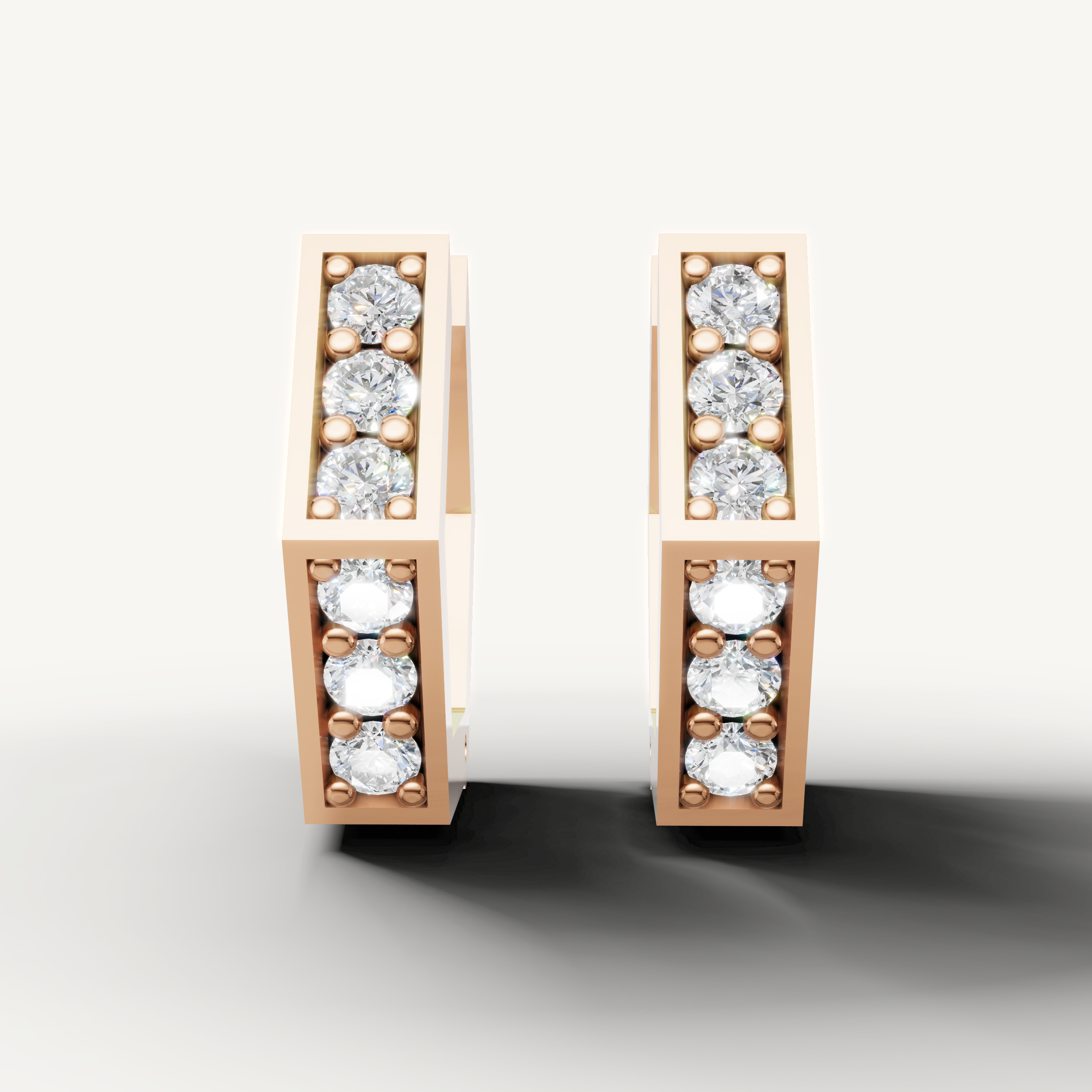 Raul Diamonds rose gold diamond hoop earrings with geometric square design and brilliant round diamonds