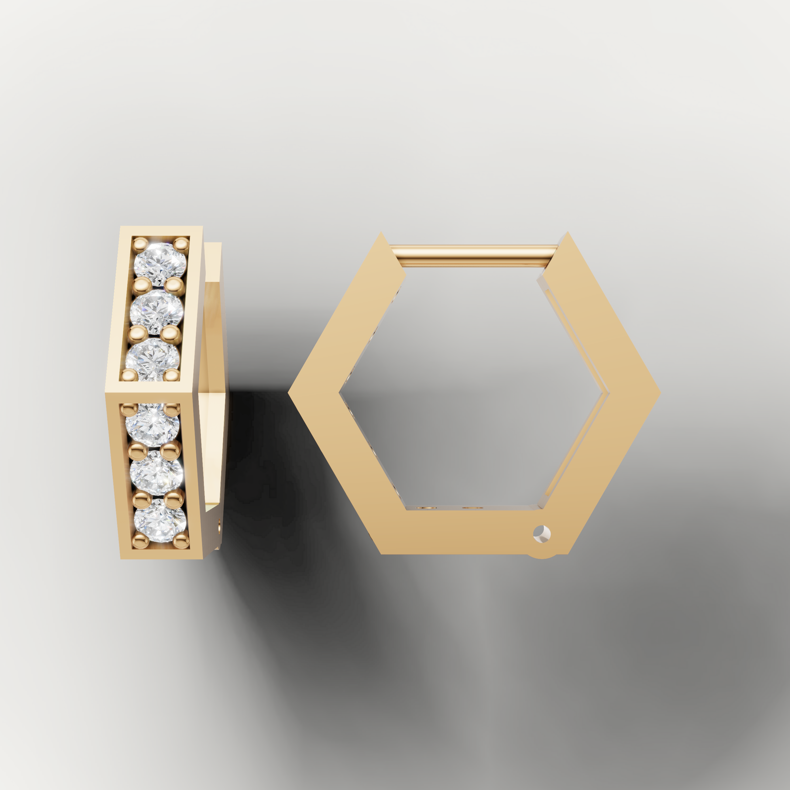 Luxury yellow gold square hoop earrings by Raul Diamonds featuring channel set round diamonds and modern elegance