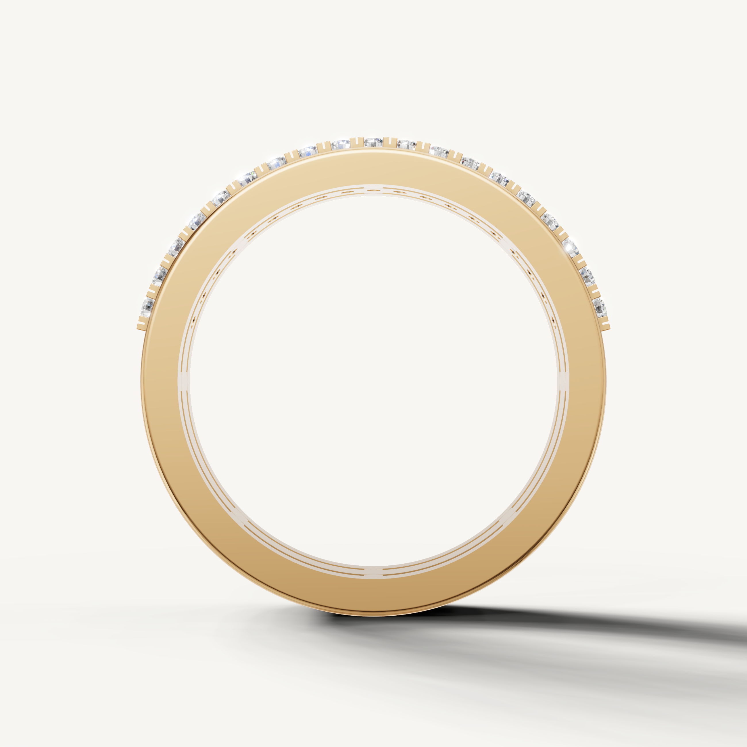 Yellow gold contemporary diamond wedding ring with sparkling eternity diamonds by Raul Diamonds