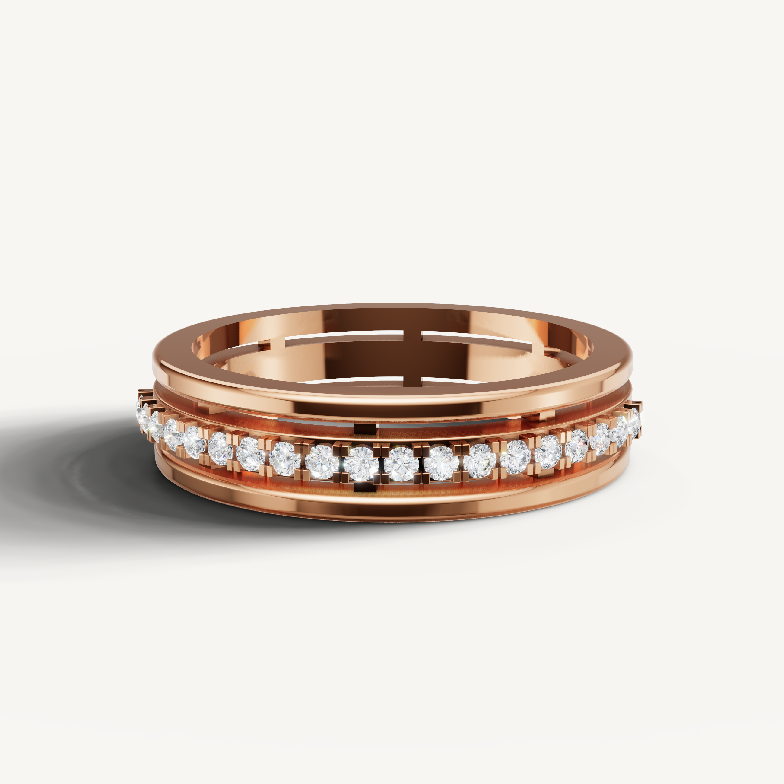 Raul Diamonds rose gold diamond wedding band with floating round brilliant eternity diamonds