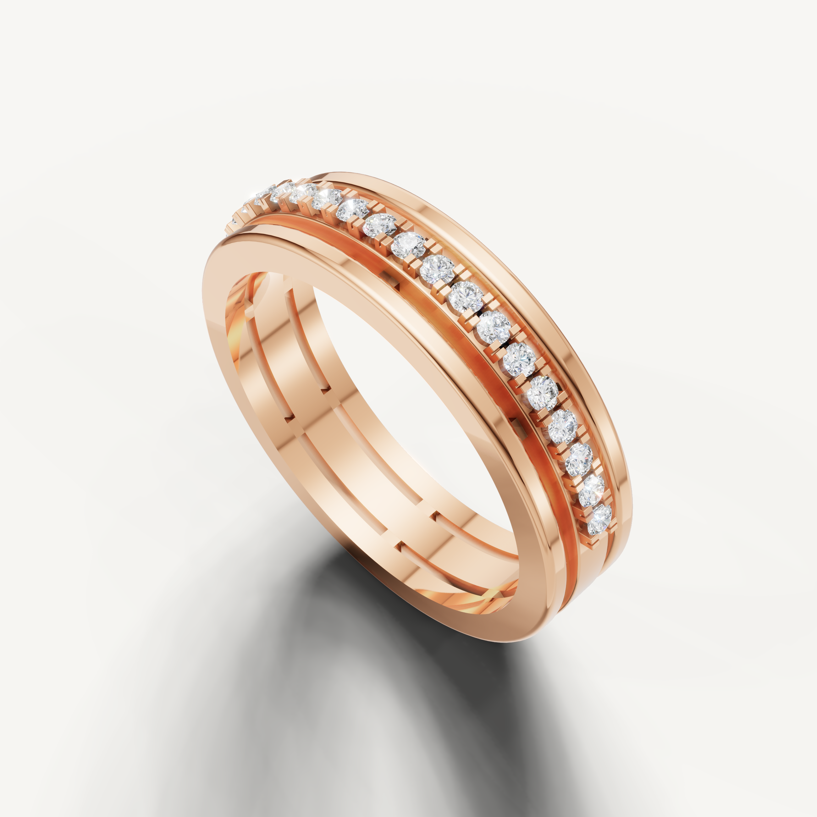 Rose gold stackable diamond wedding ring with elegant polished finish and round diamonds