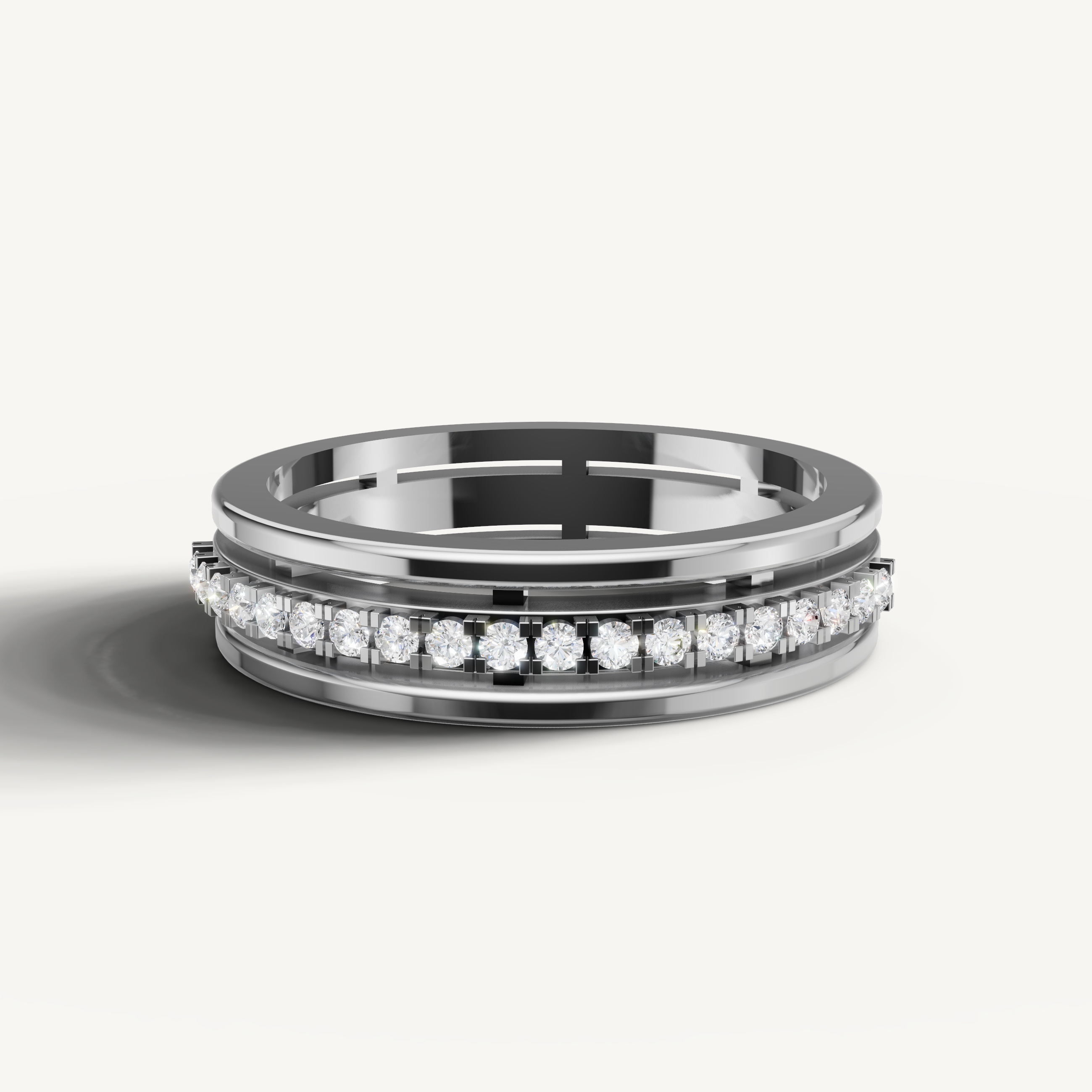 Raul Diamonds white gold diamond eternity wedding band with floating round brilliant diamonds