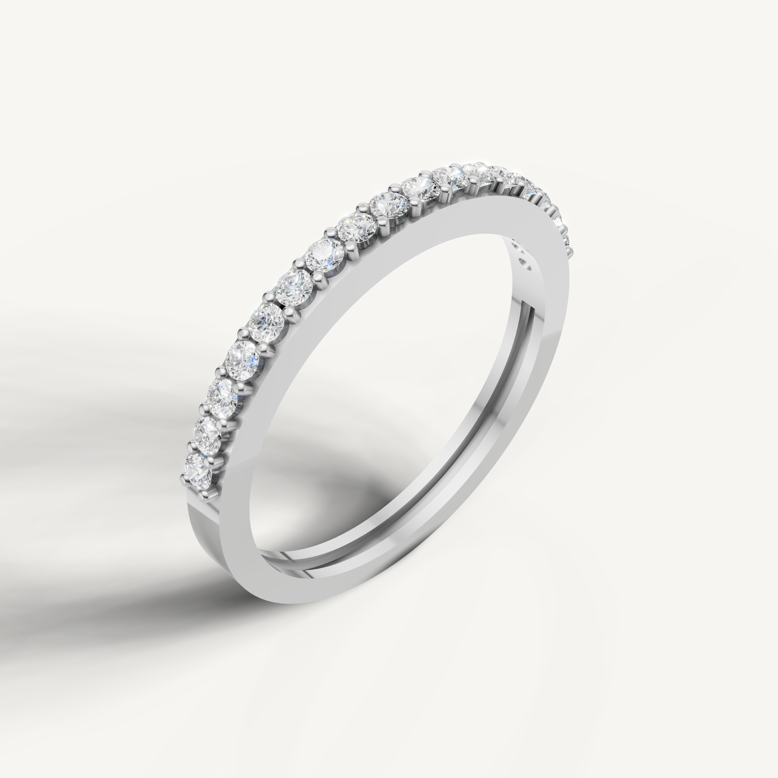 White gold slim pavé diamond wedding ring with elegant stackable eternity design