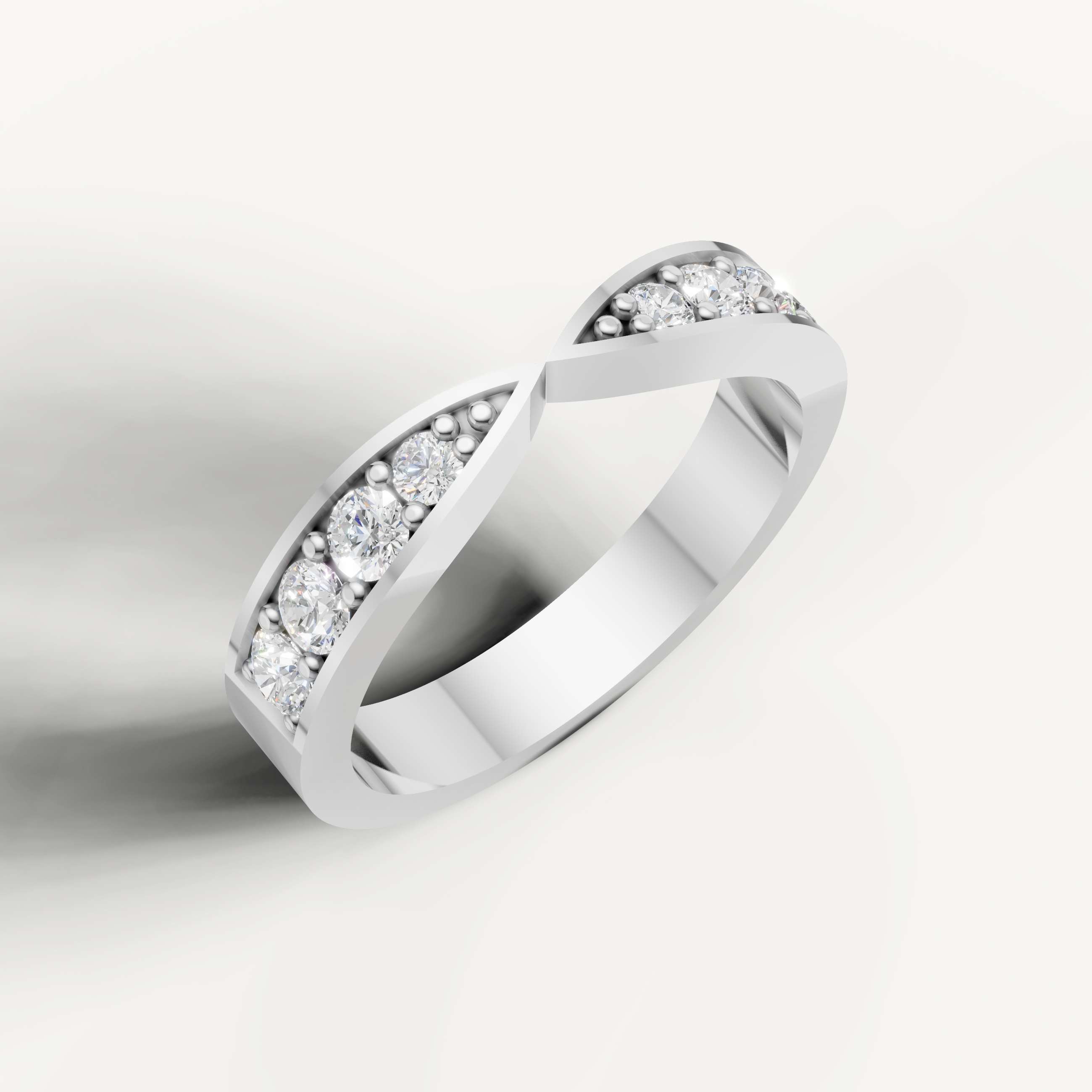 White gold crossover diamond wedding ring with elegant infinity inspired detailing