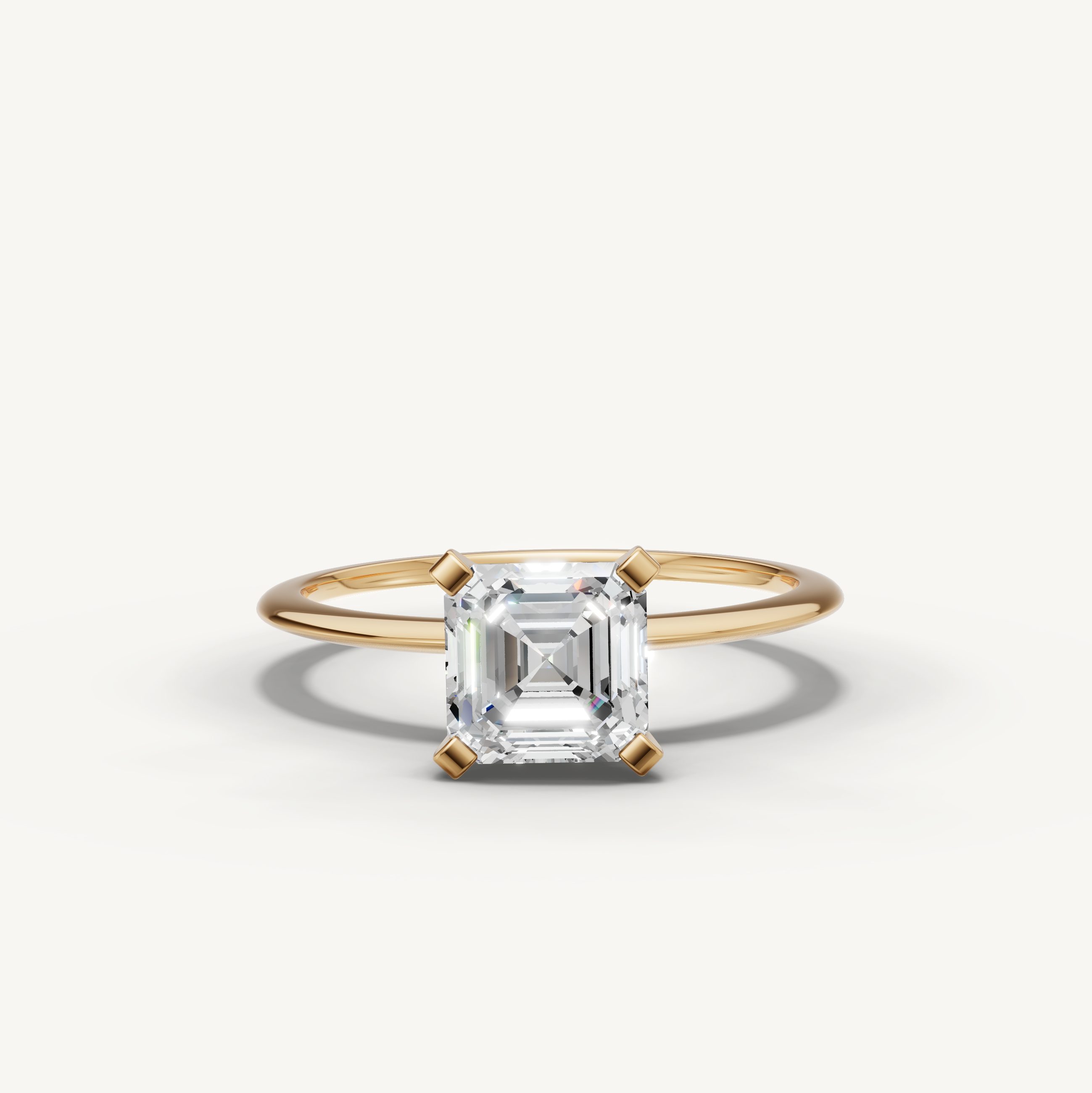 Asscher cut lab grown diamond solitaire engagement ring in yellow gold by Raul Diamonds