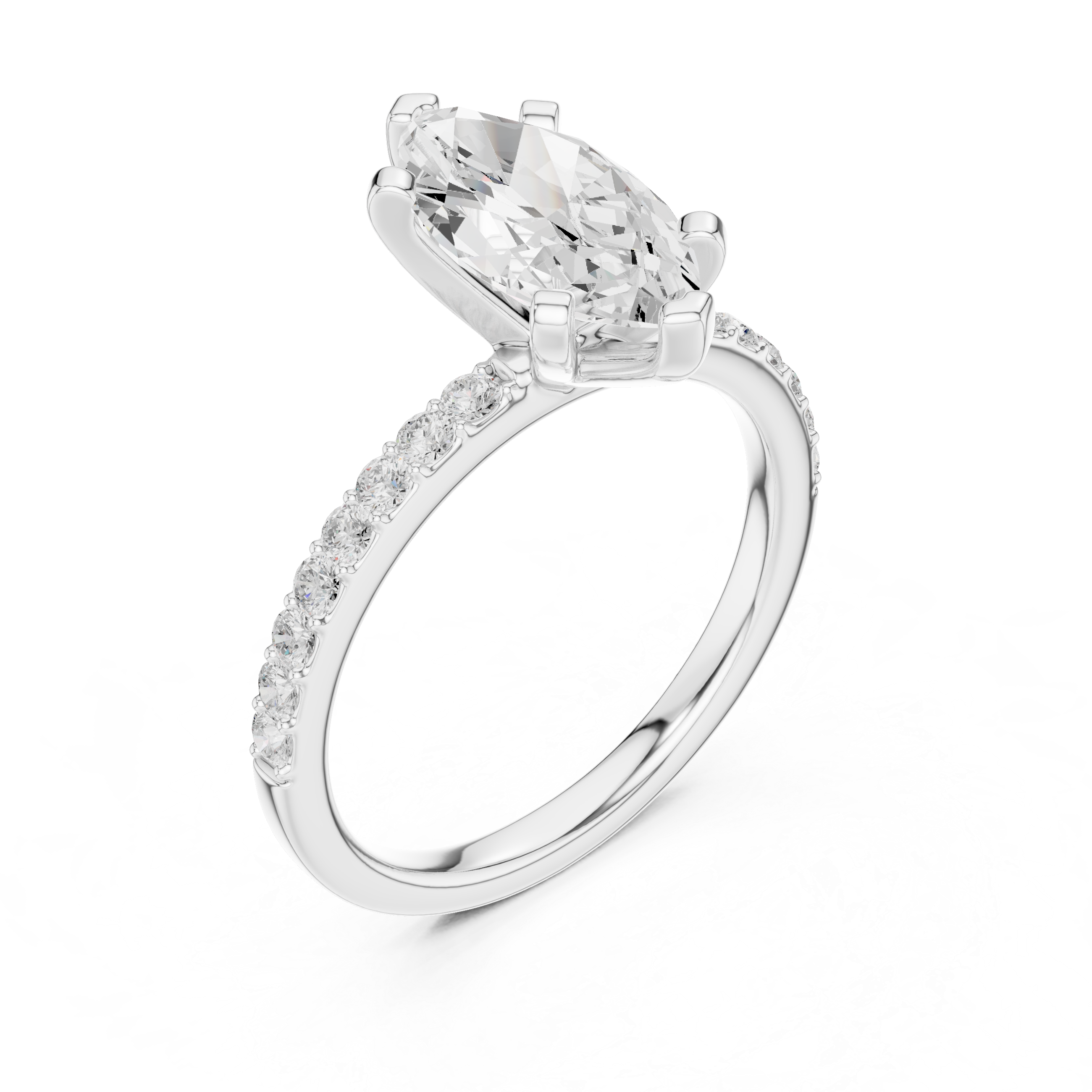 Elegant marquise cut lab diamond pavé engagement ring 14K