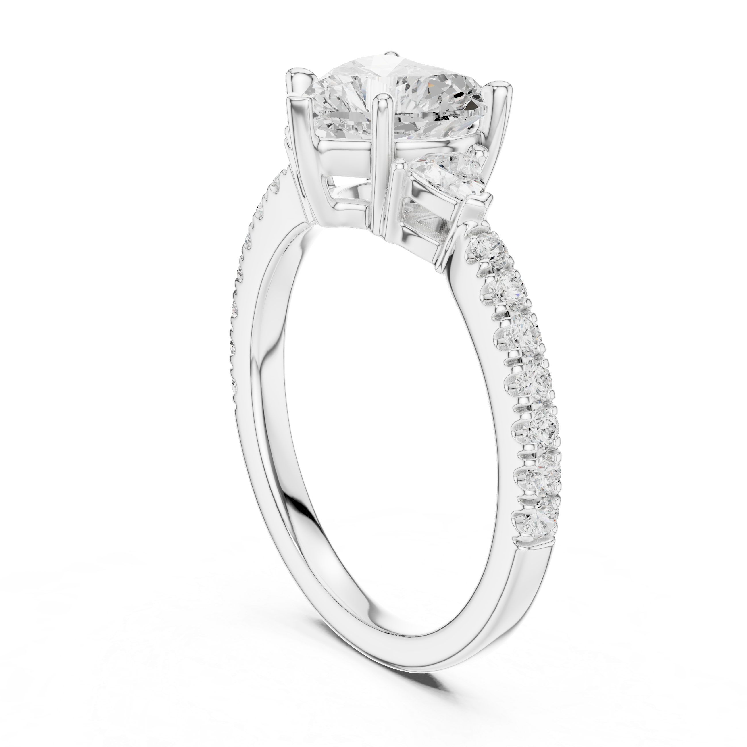 Lab diamond engagement ring three-stone heart and trillion accents