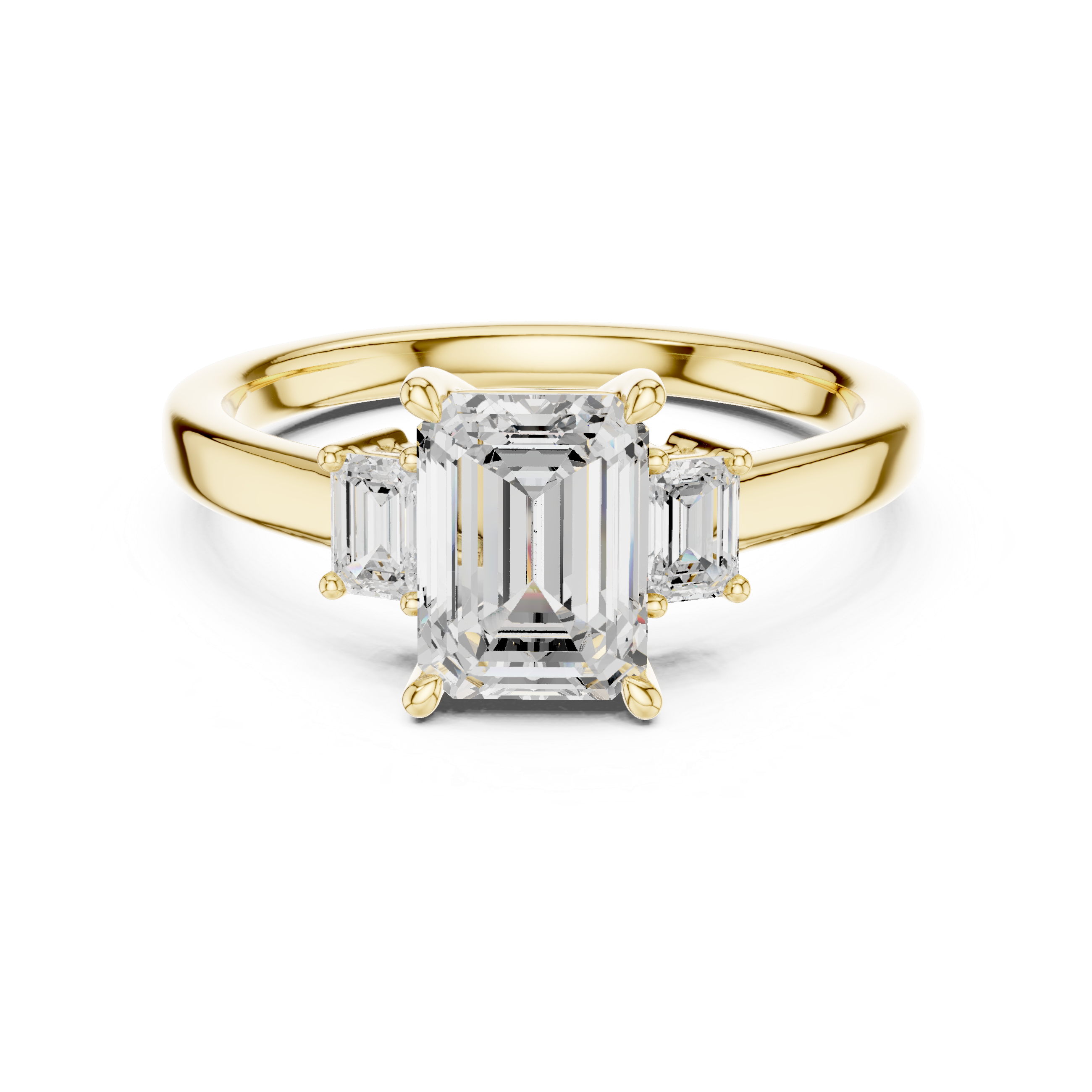 Three-stone emerald cut lab diamond engagement ring 14K gold