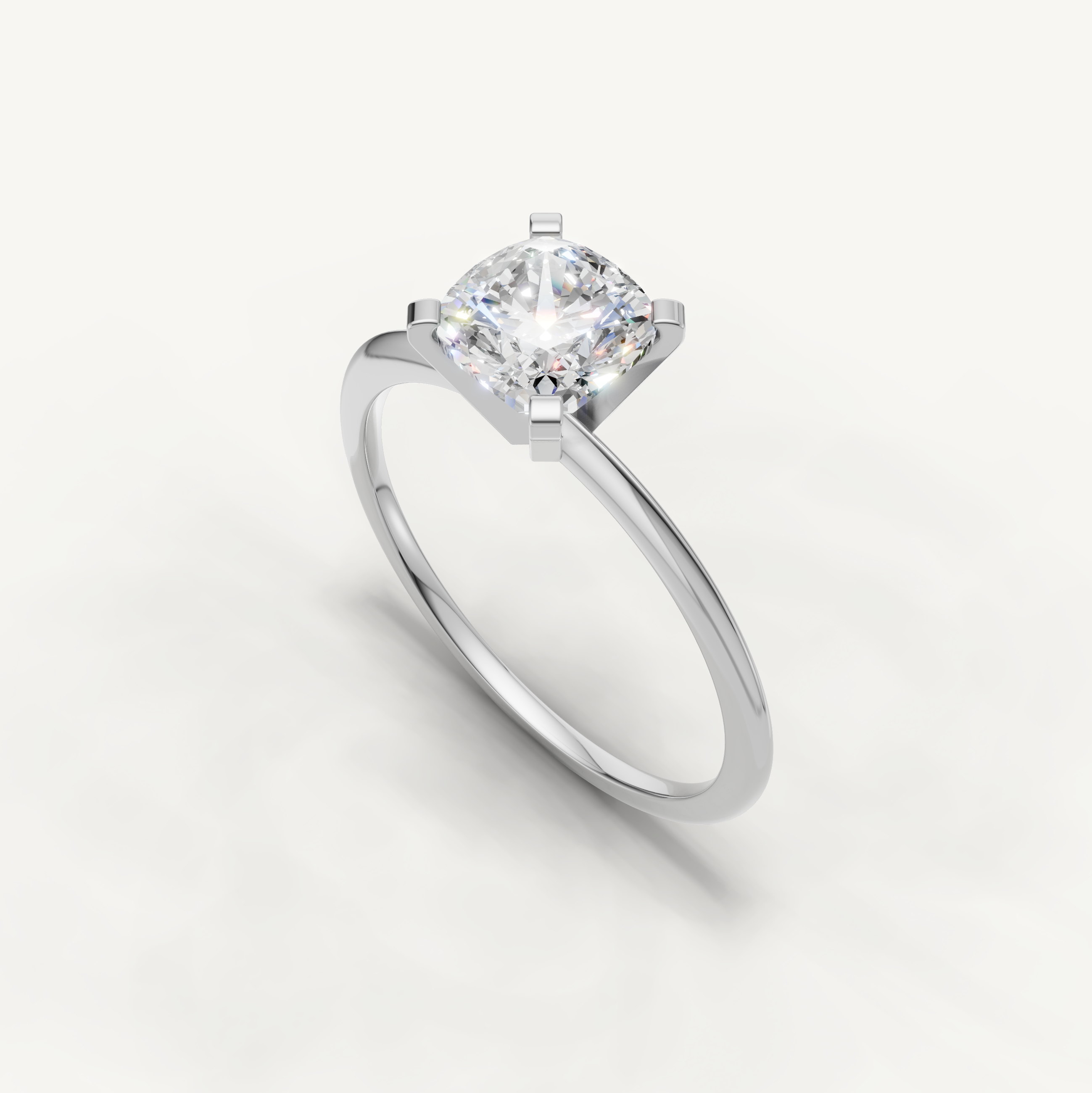 Minimal white gold cushion cut solitaire ring with lab grown diamond by Raul Diamonds