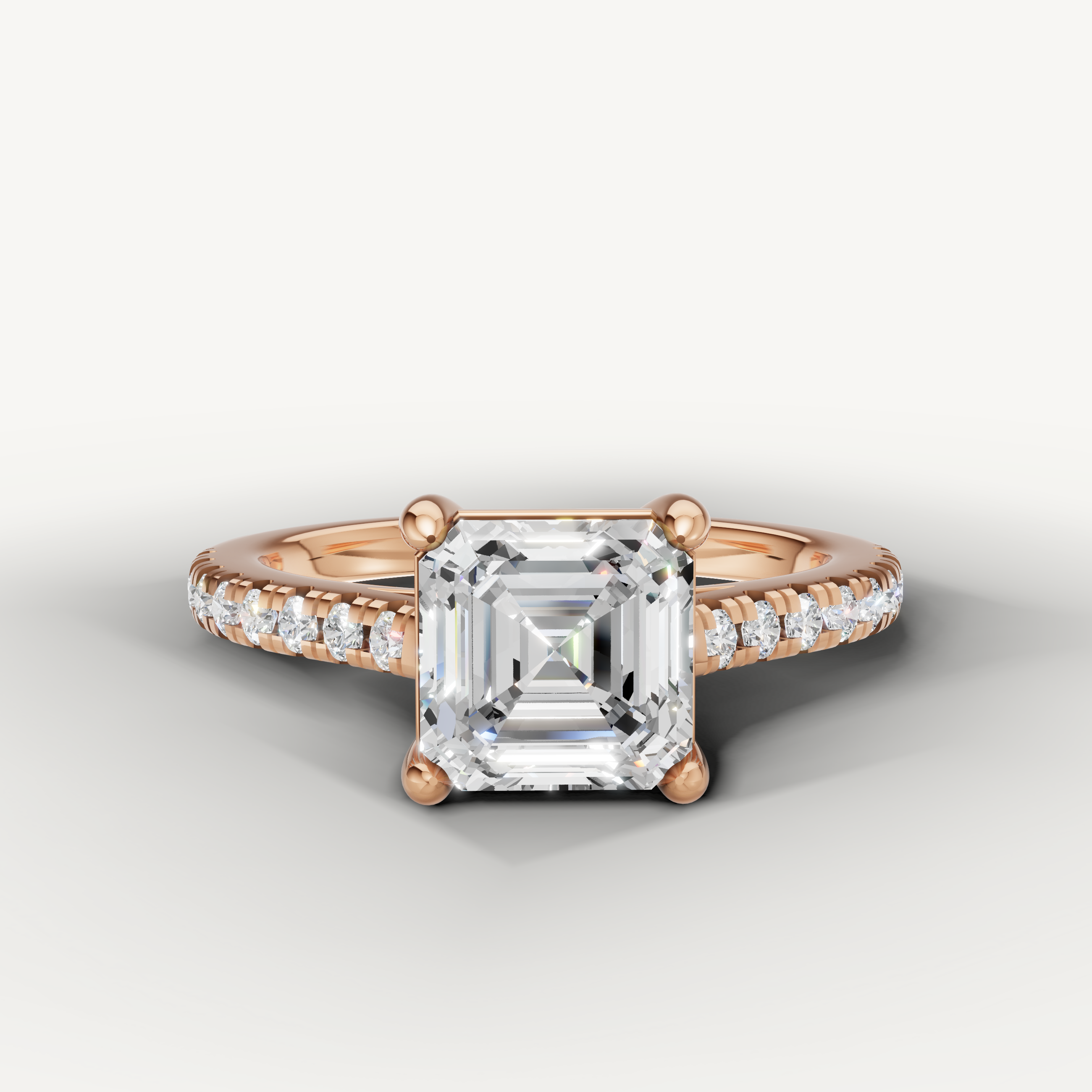 Raul Diamonds rose gold emerald cut diamond engagement ring with pavé band