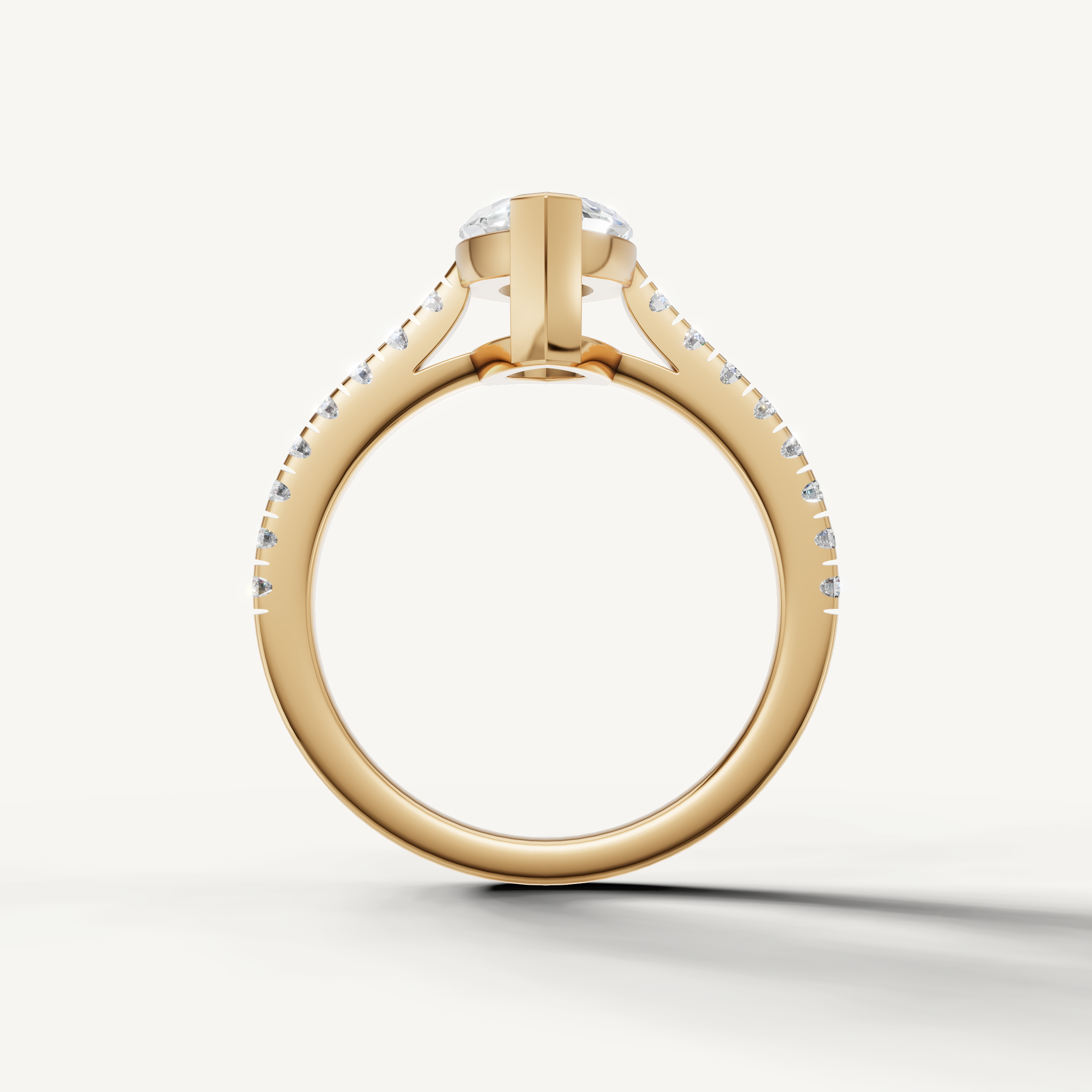 Vintage inspired marquise lab grown diamond ring in yellow gold with pavé diamonds