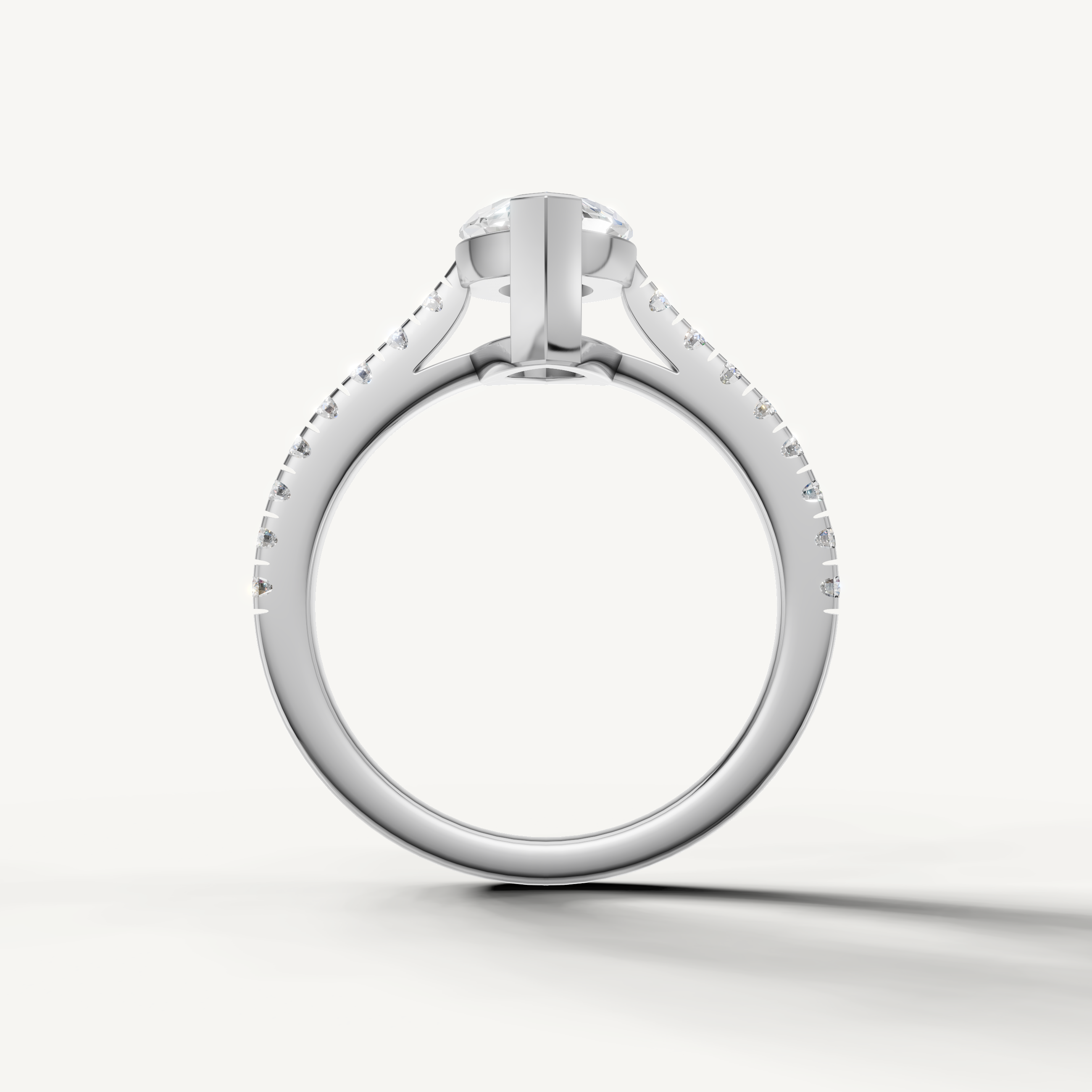 Classic marquise lab grown diamond solitaire ring in white gold with pavé diamonds