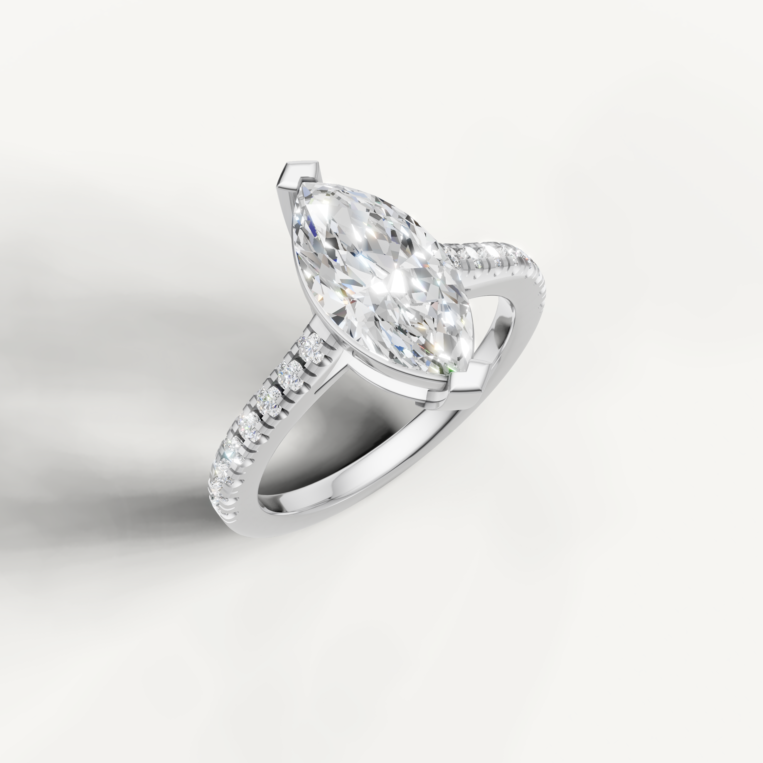Elegant marquise lab grown diamond ring in white gold with micro pavé setting