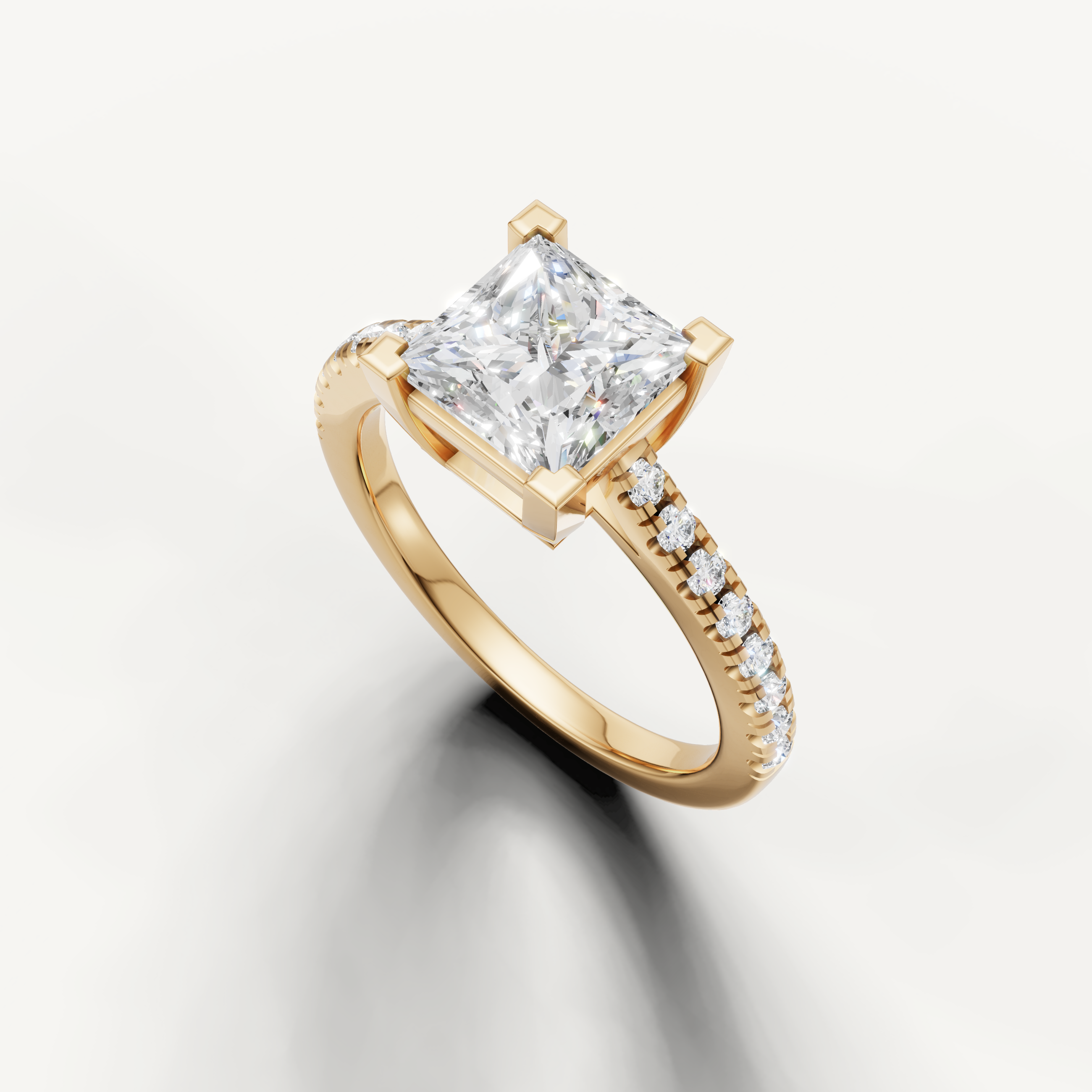 Raul Diamonds luxury yellow gold engagement ring with princess cut center diamond