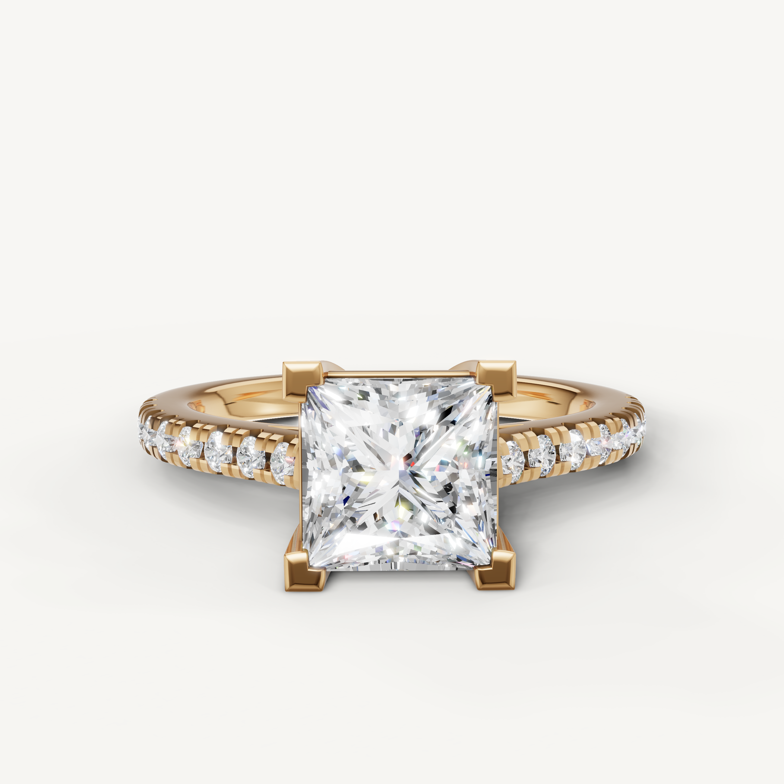 Raul Diamonds yellow gold princess cut diamond engagement ring with pavé band