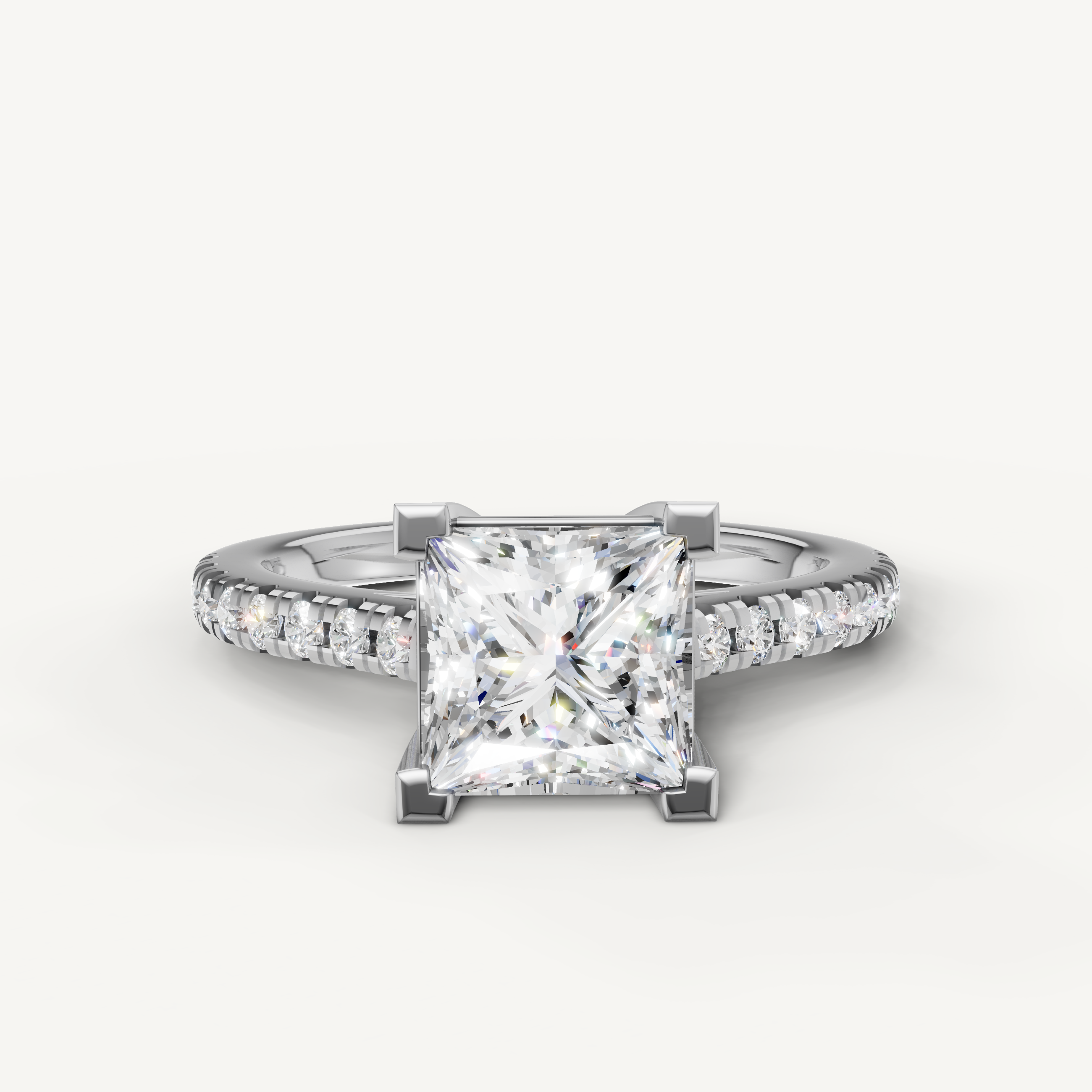 Raul Diamonds white gold princess cut diamond engagement ring with pavé band