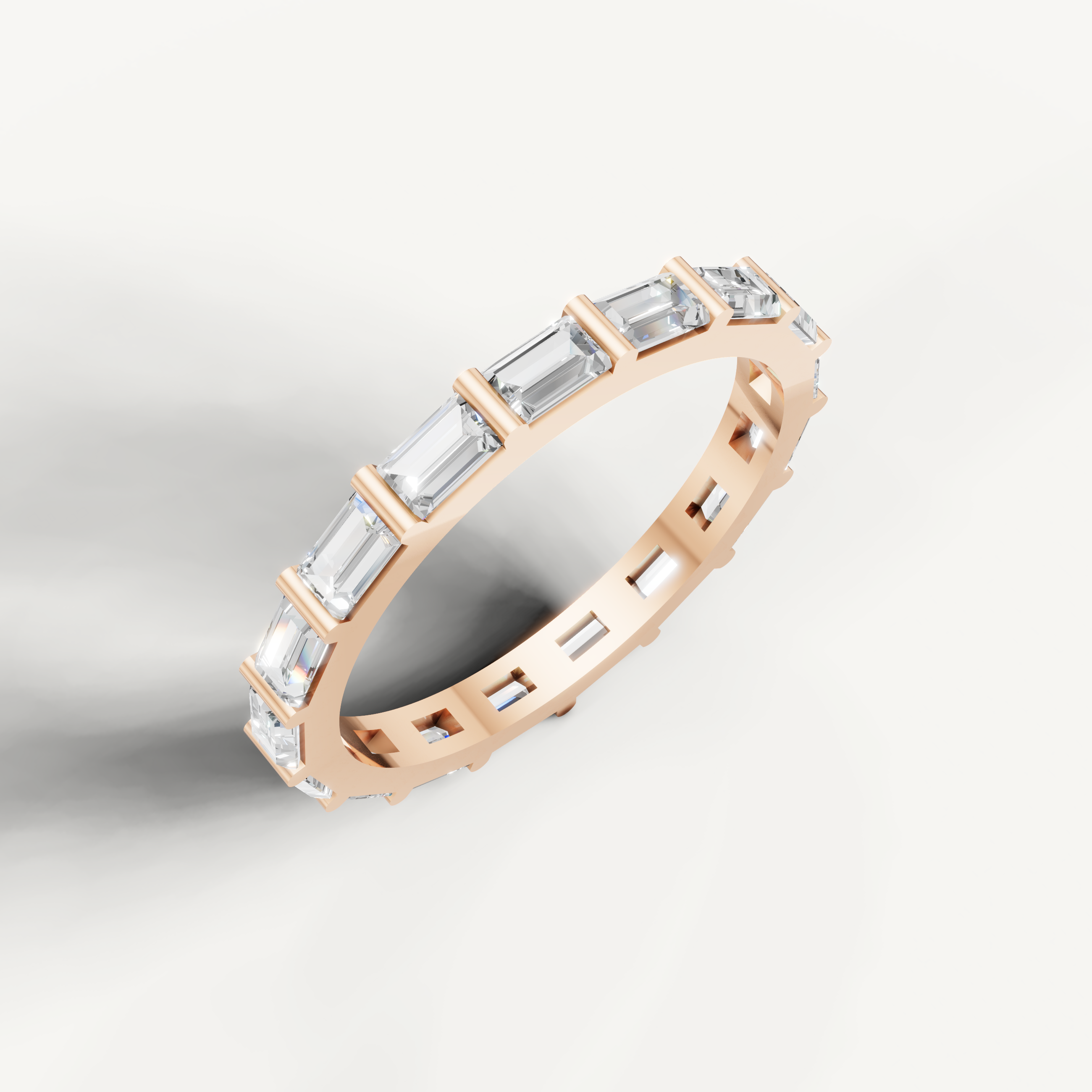 Rose gold emerald cut diamond wedding ring for bridal stack Raul Diamonds