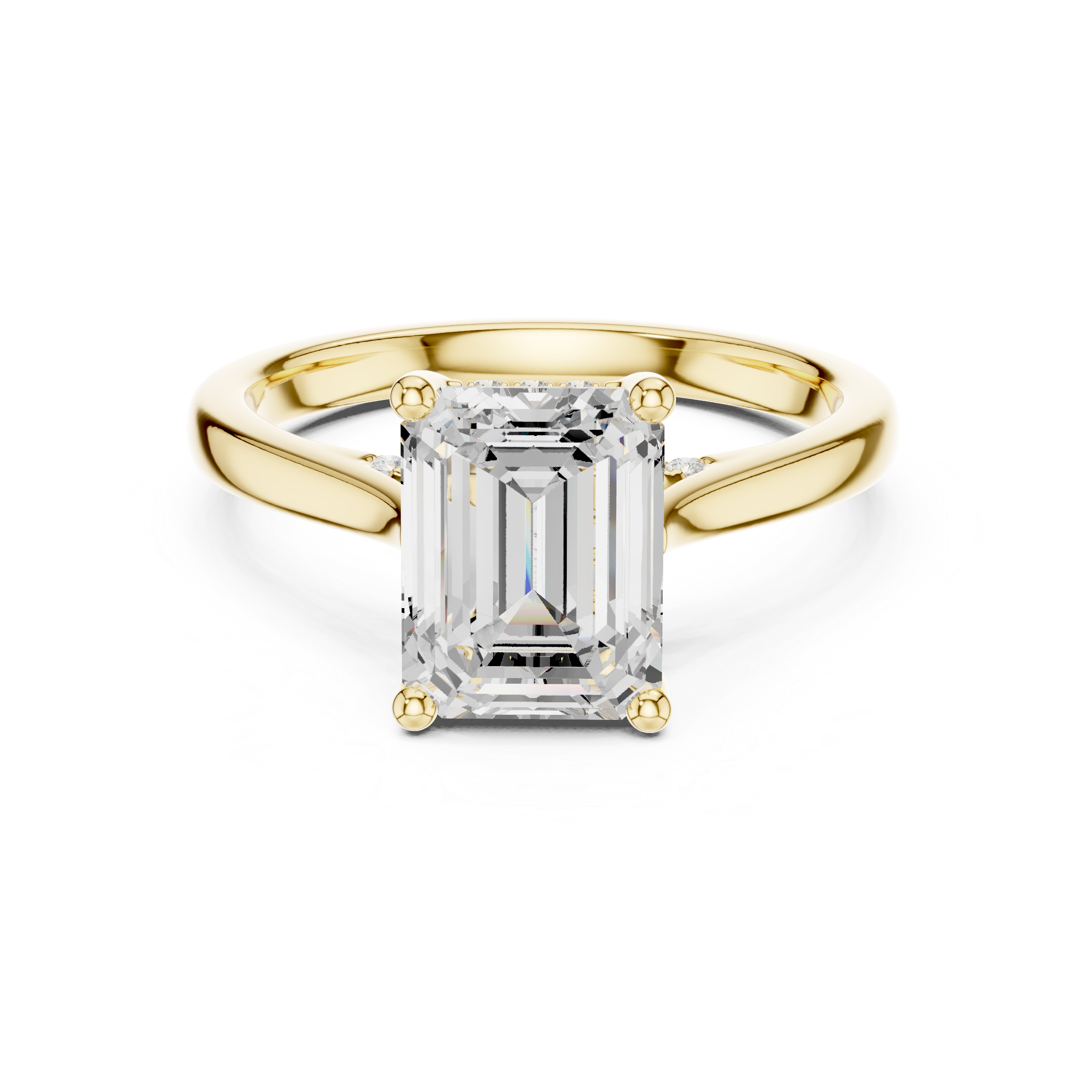 Emerald Cut Lab Grown Diamond Hidden Halo Engagement Ring in 14K Gold