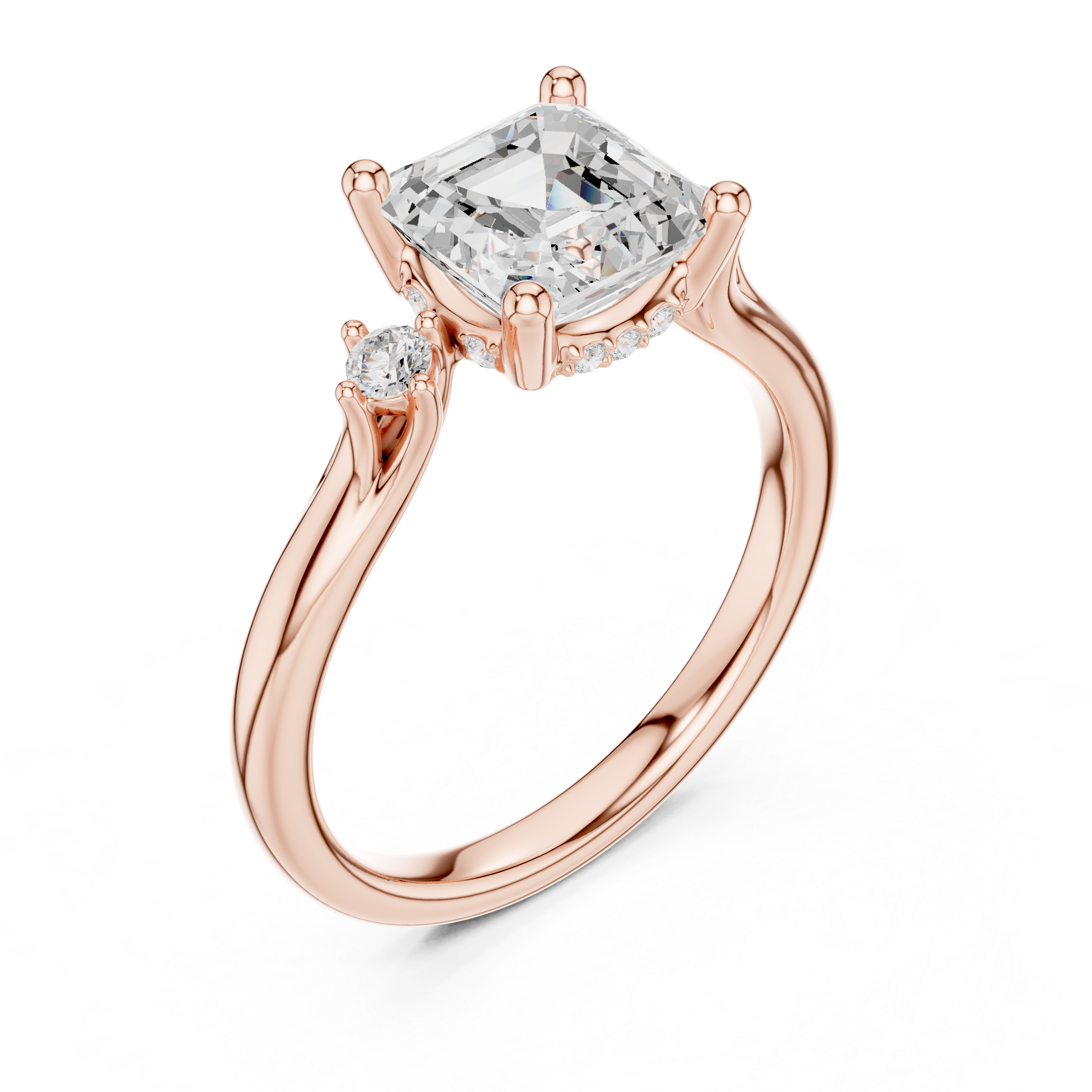 Asscher Lab-Grown Diamond Three-Stone Engagement Ring in 14K Gold