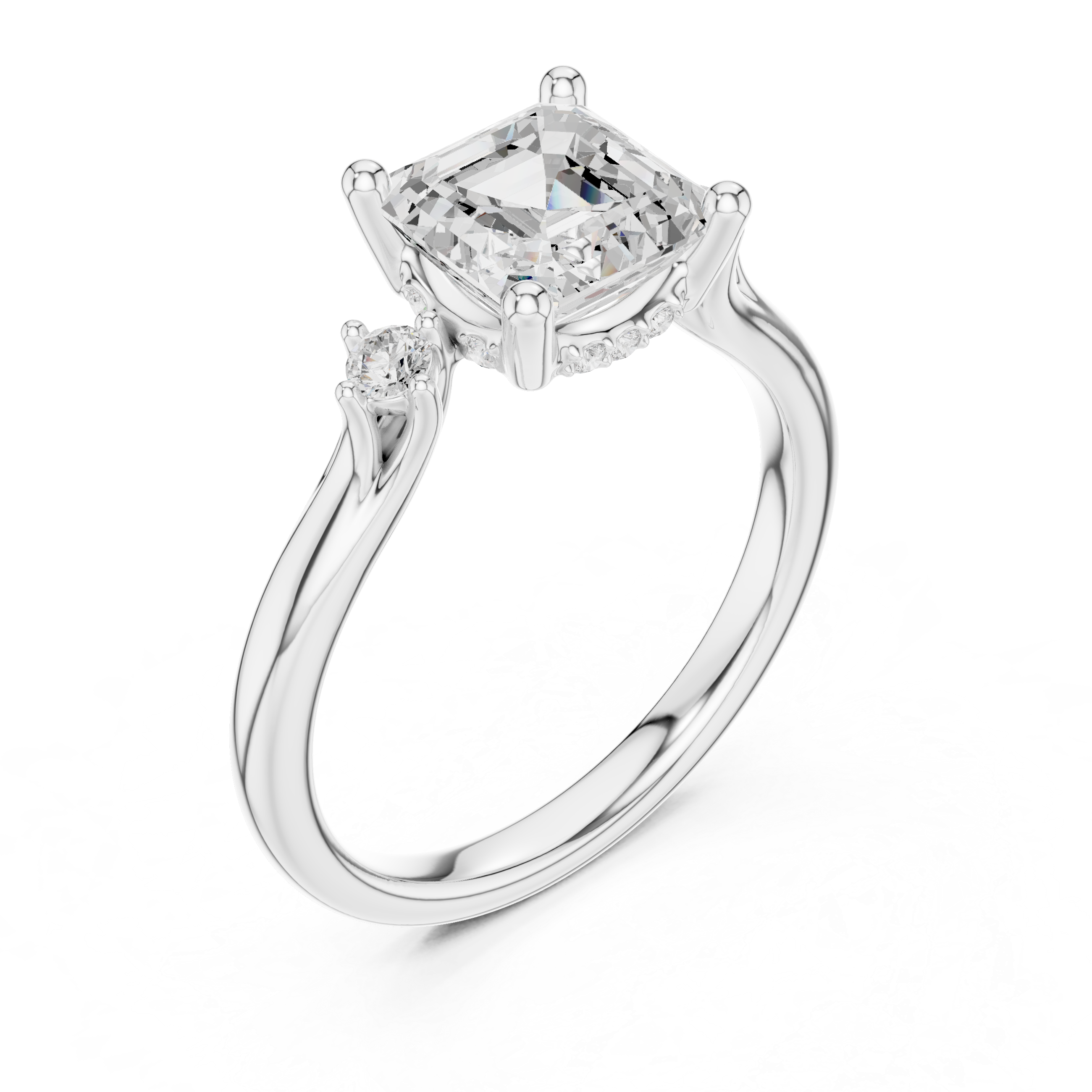 Asscher Lab-Grown Diamond Three-Stone Engagement Ring in 14K Gold