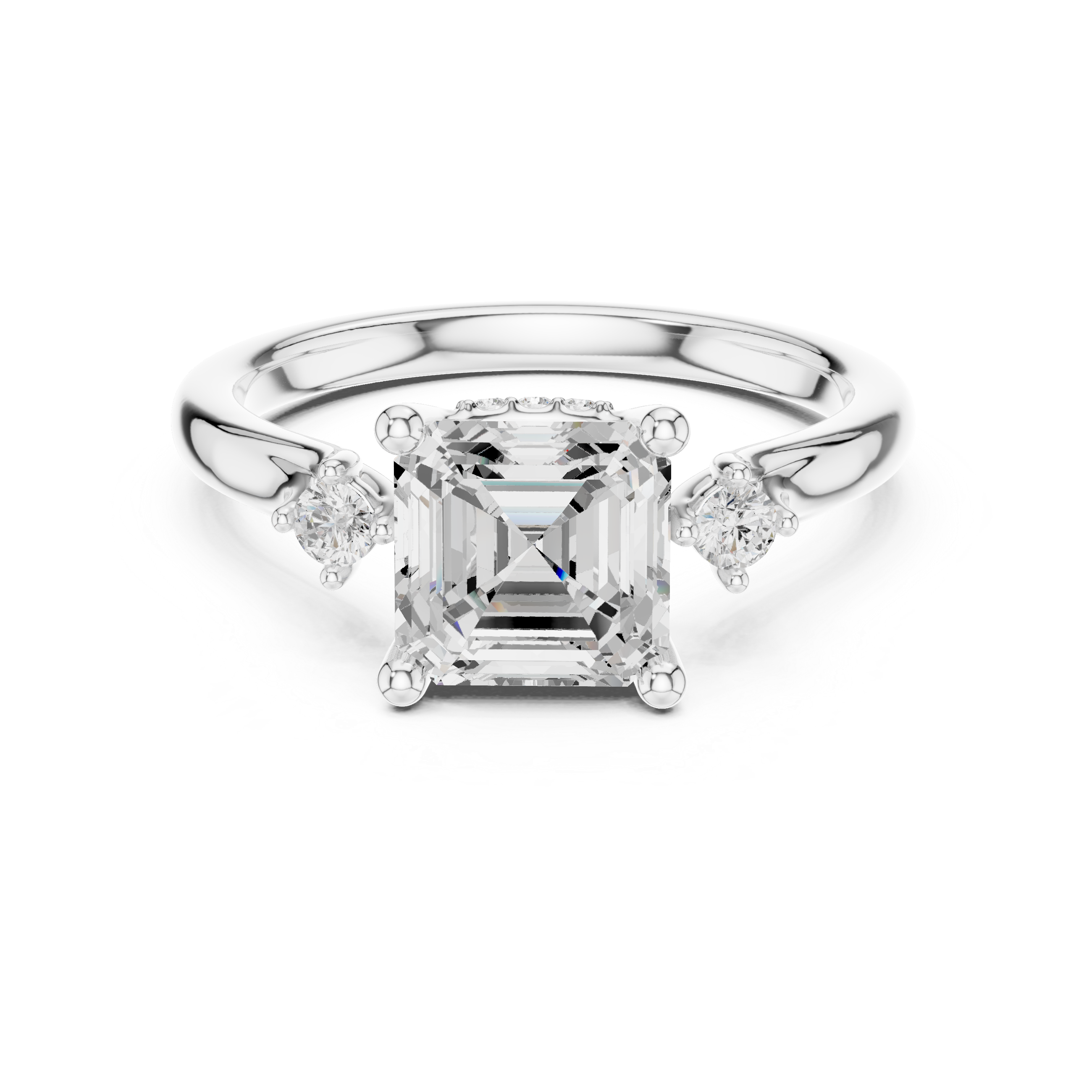 Asscher Lab-Grown Diamond Three-Stone Engagement Ring in 14K Gold