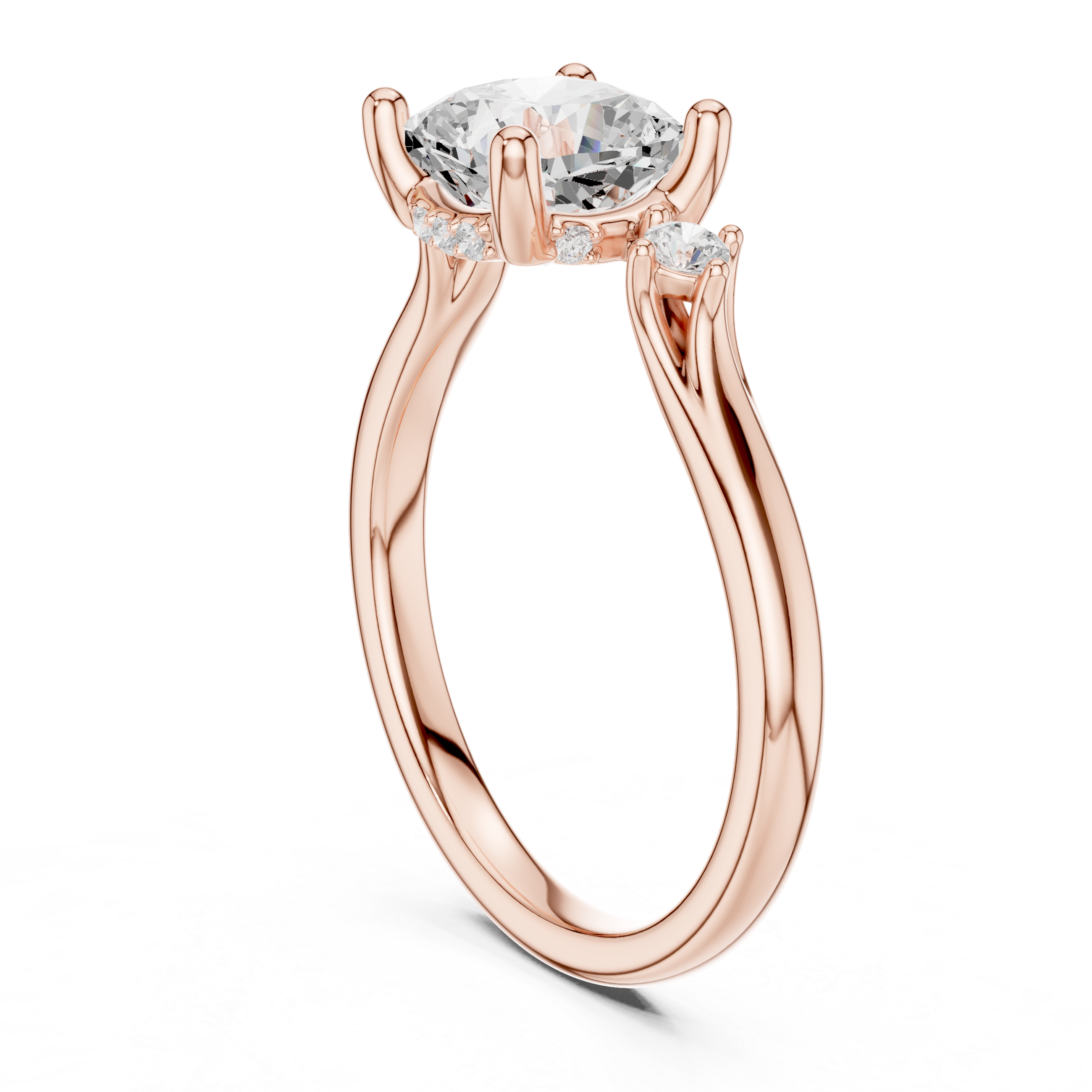 Three Stone Cushion Lab-Grown Diamond Engagement Ring with Hidden Halo