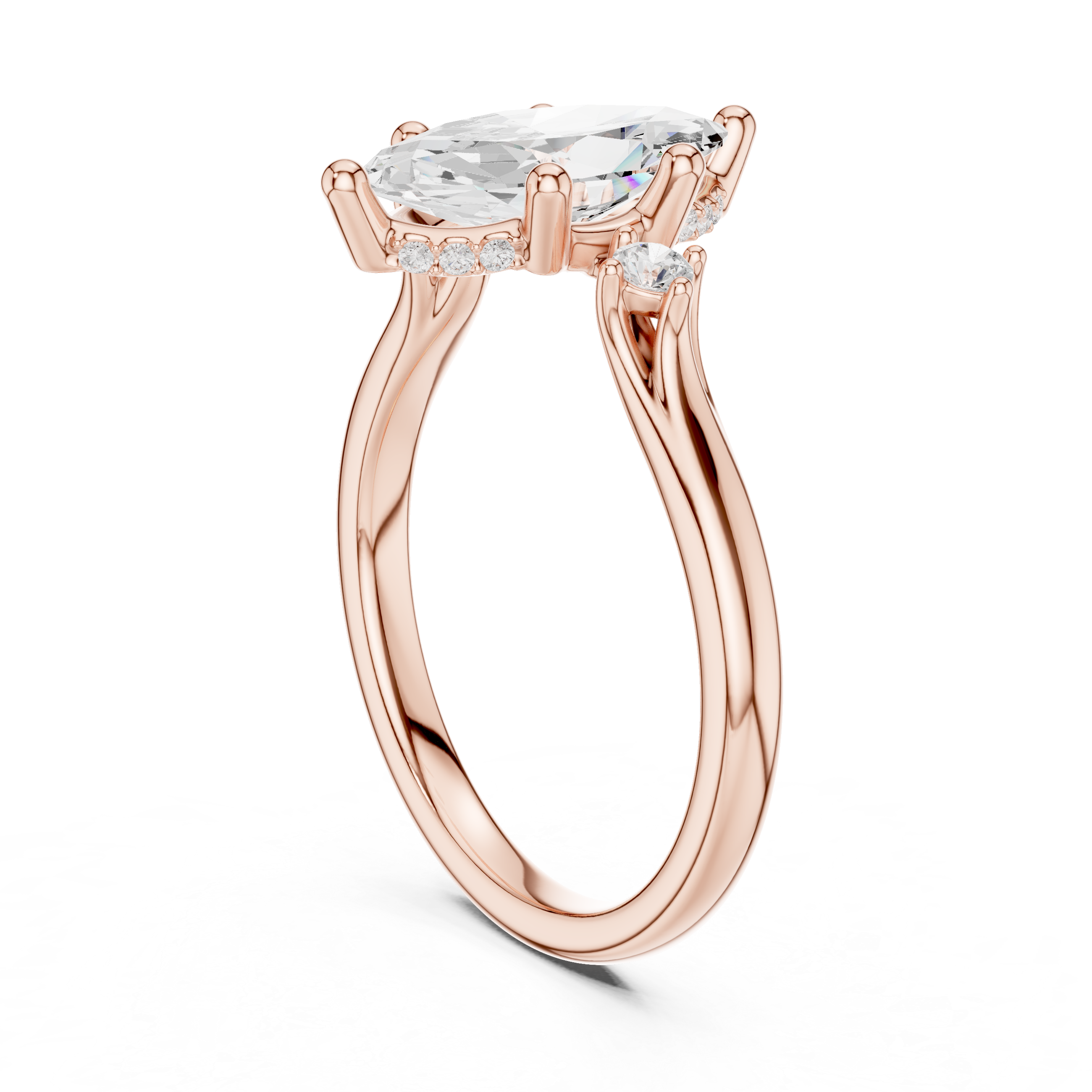Marquise Cut Lab-Grown Diamond Engagement Ring in 14K Gold | Vintage-Inspired Accented Setting