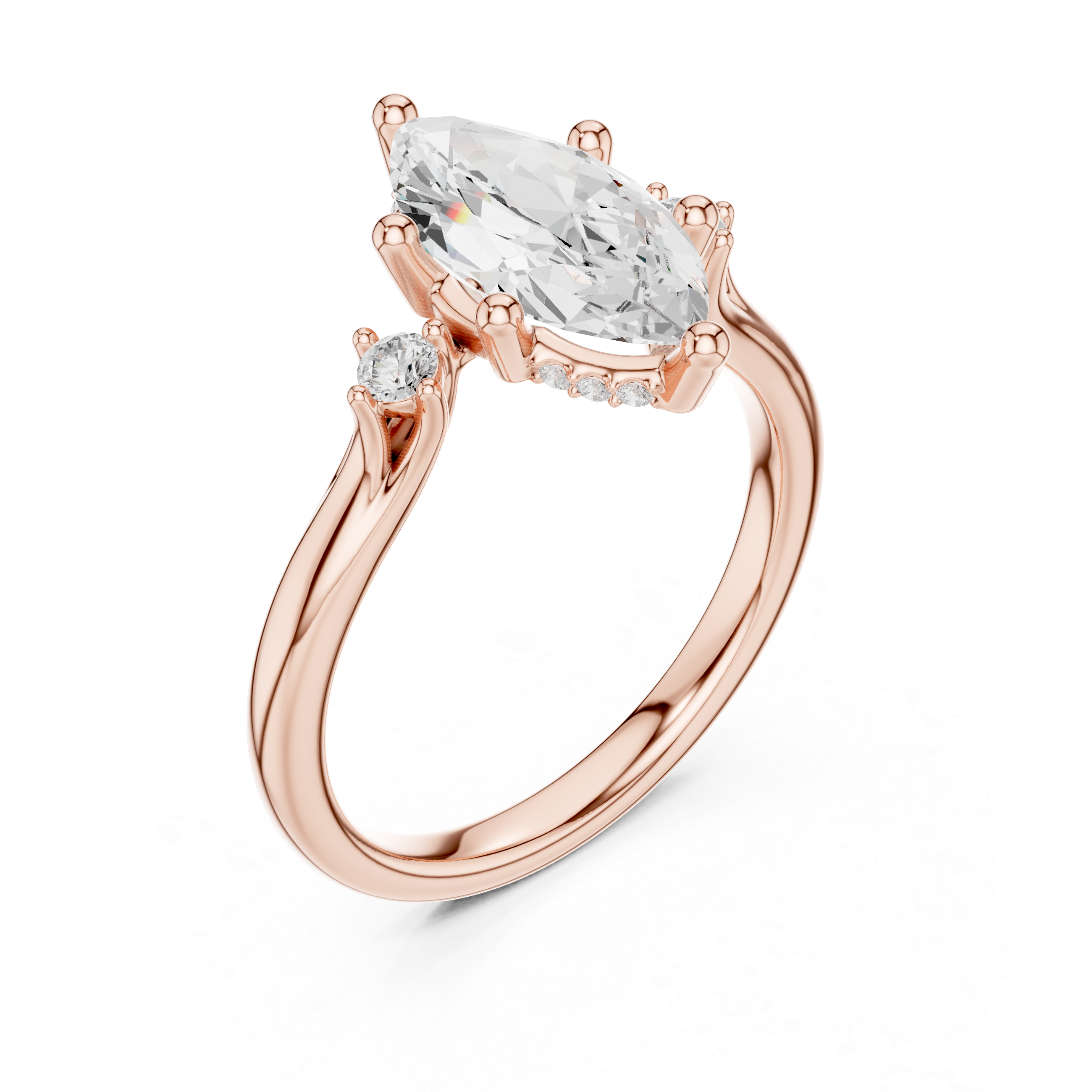 Marquise Cut Lab-Grown Diamond Engagement Ring in 14K Gold | Vintage-Inspired Accented Setting
