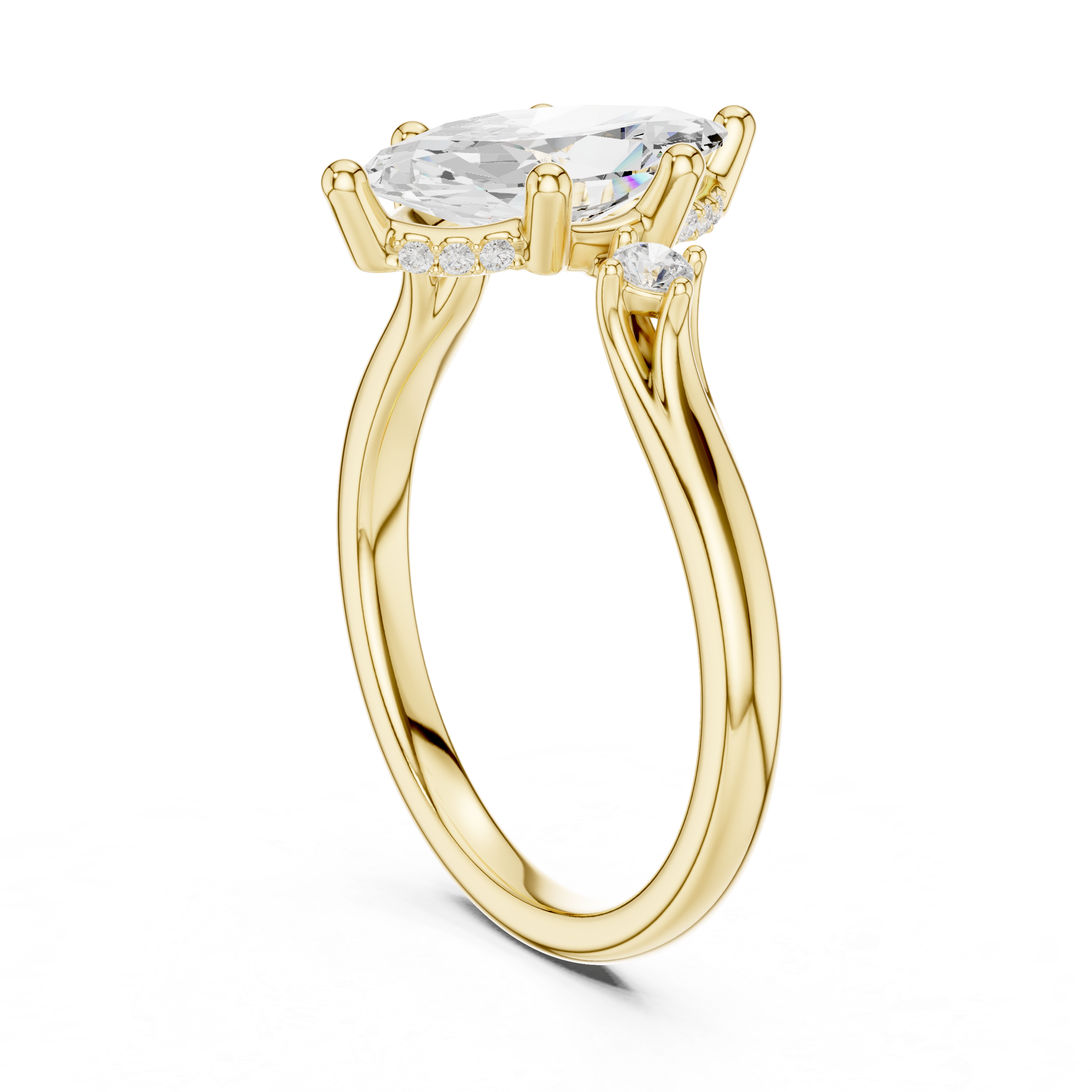 Marquise Cut Lab-Grown Diamond Engagement Ring in 14K Gold | Vintage-Inspired Accented Setting