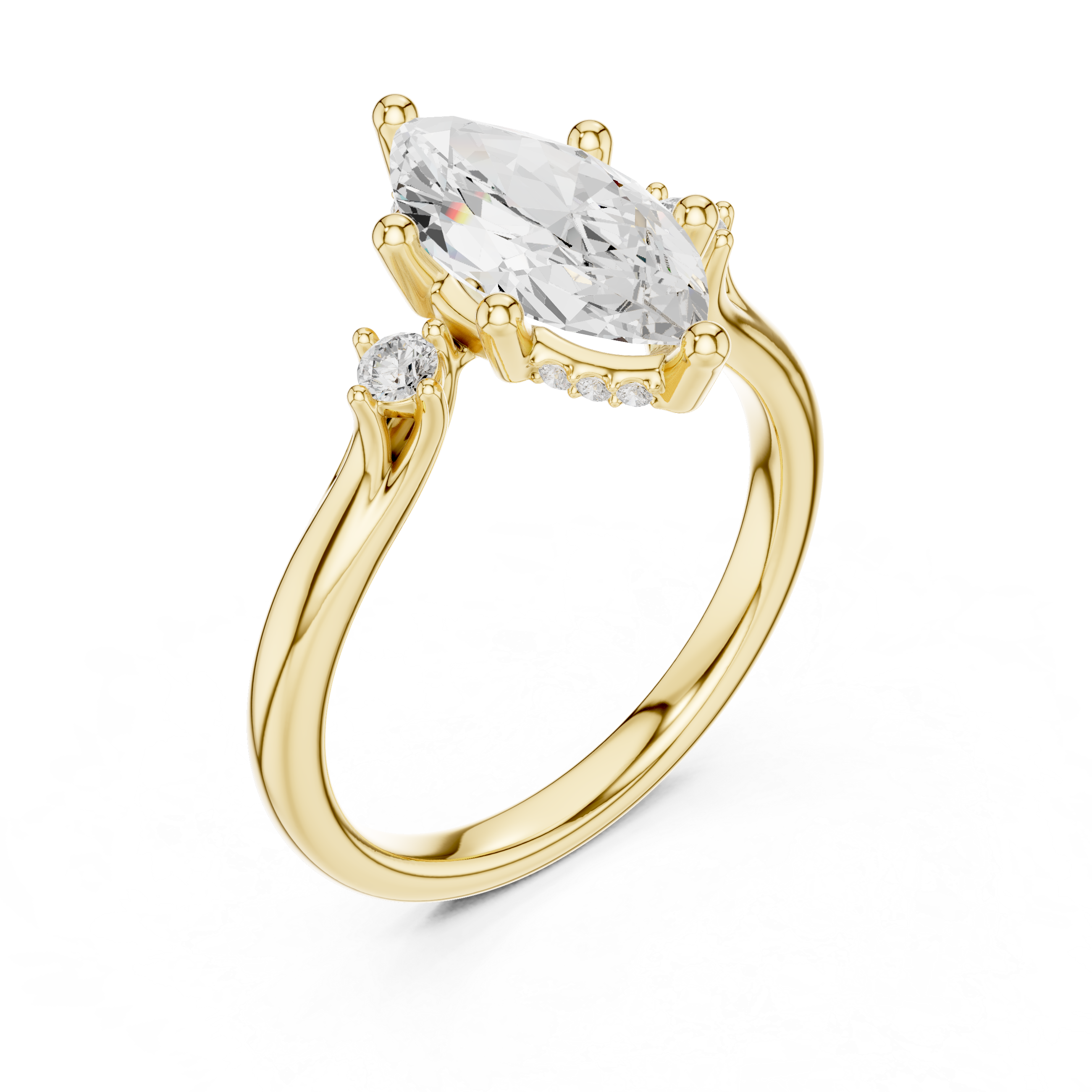 Marquise Cut Lab-Grown Diamond Engagement Ring in 14K Gold | Vintage-Inspired Accented Setting