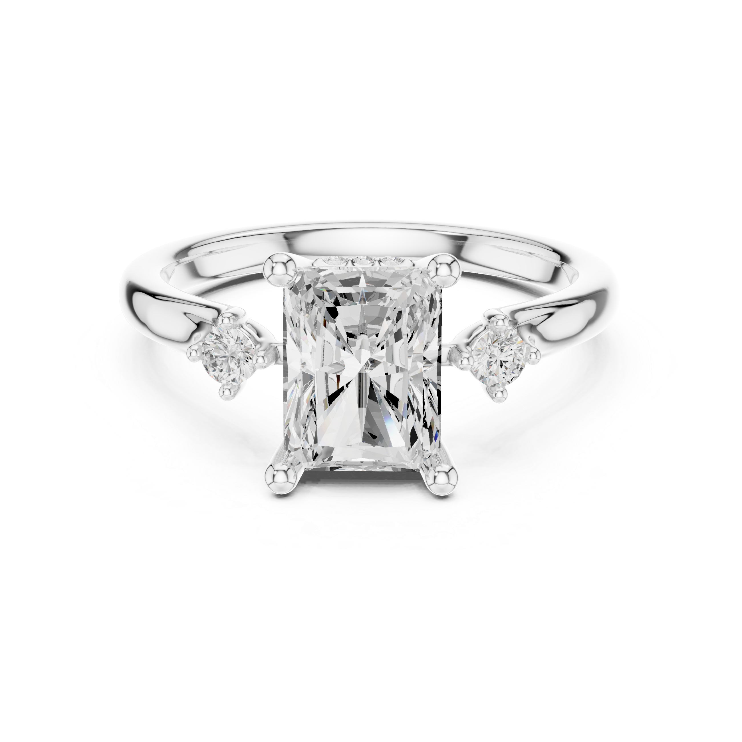 Lab-Grown Radiant Cut Diamond Three Stone Engagement Ring with Hidden Halo