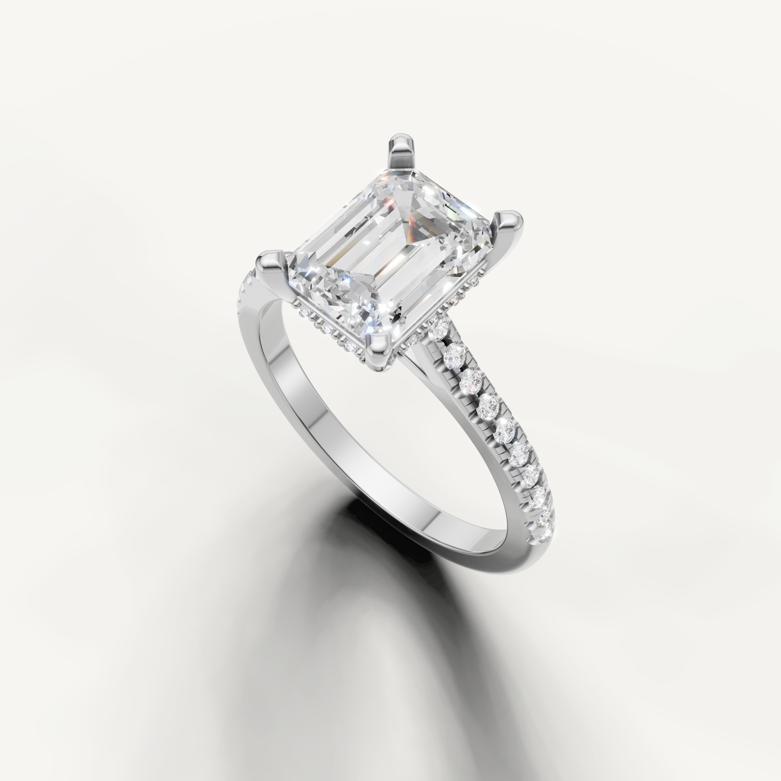 Timeless emerald cut lab created diamond engagement ring in white gold