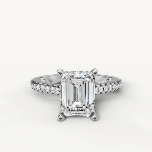 Raul Diamonds emerald lab grown diamond engagement ring in 14k white gold