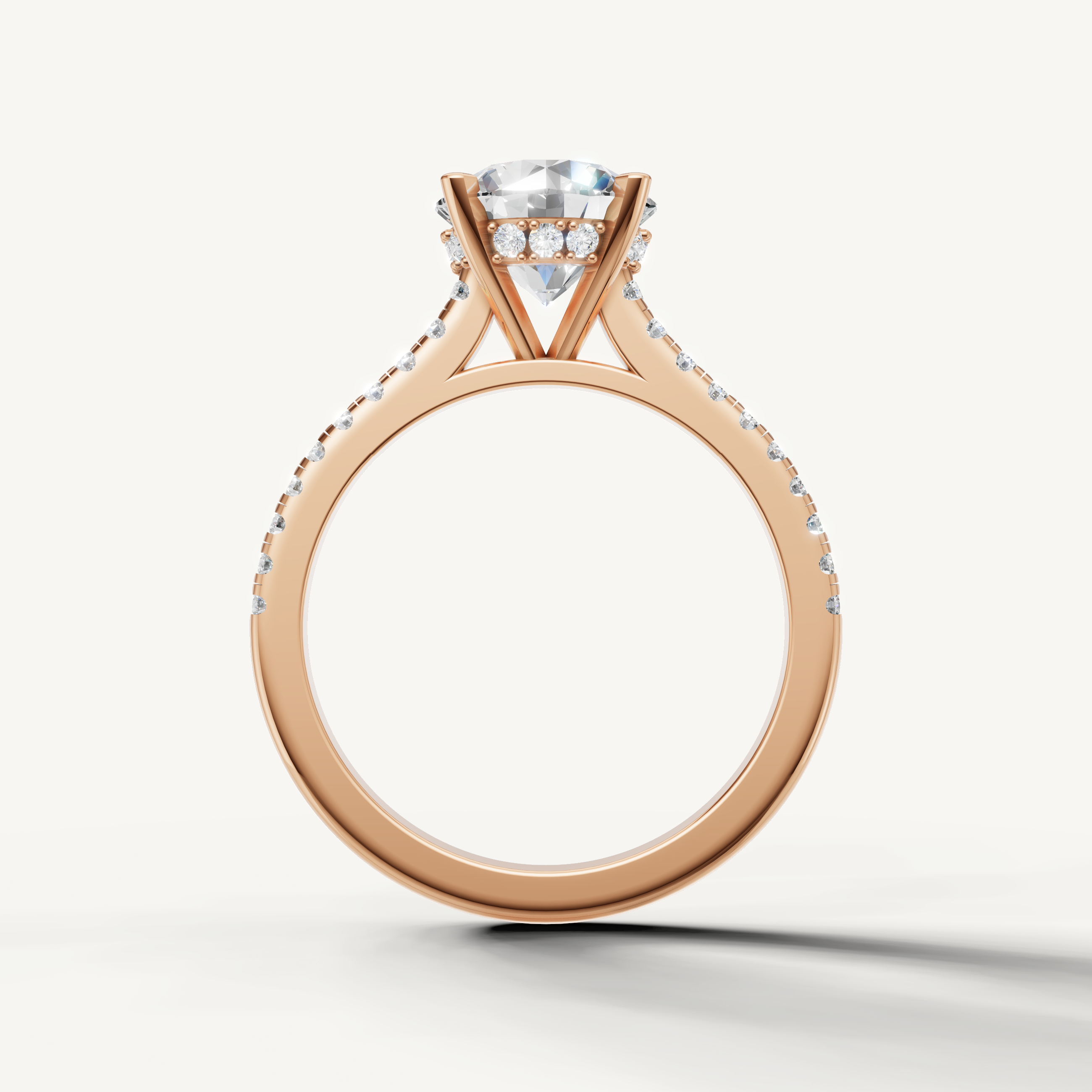 Rose Gold Round Cut Engagement Ring with Delicate Diamond Band – Raul Diamonds