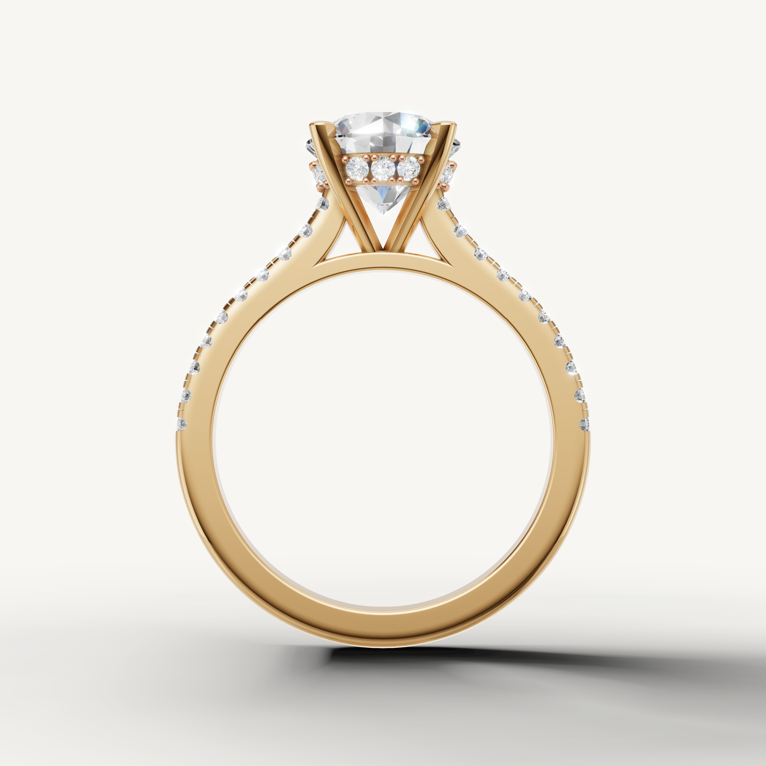 Elegant Round Cut Lab Grown Diamond Ring with Thin Pavé Band in Yellow Gold – Raul Diamonds