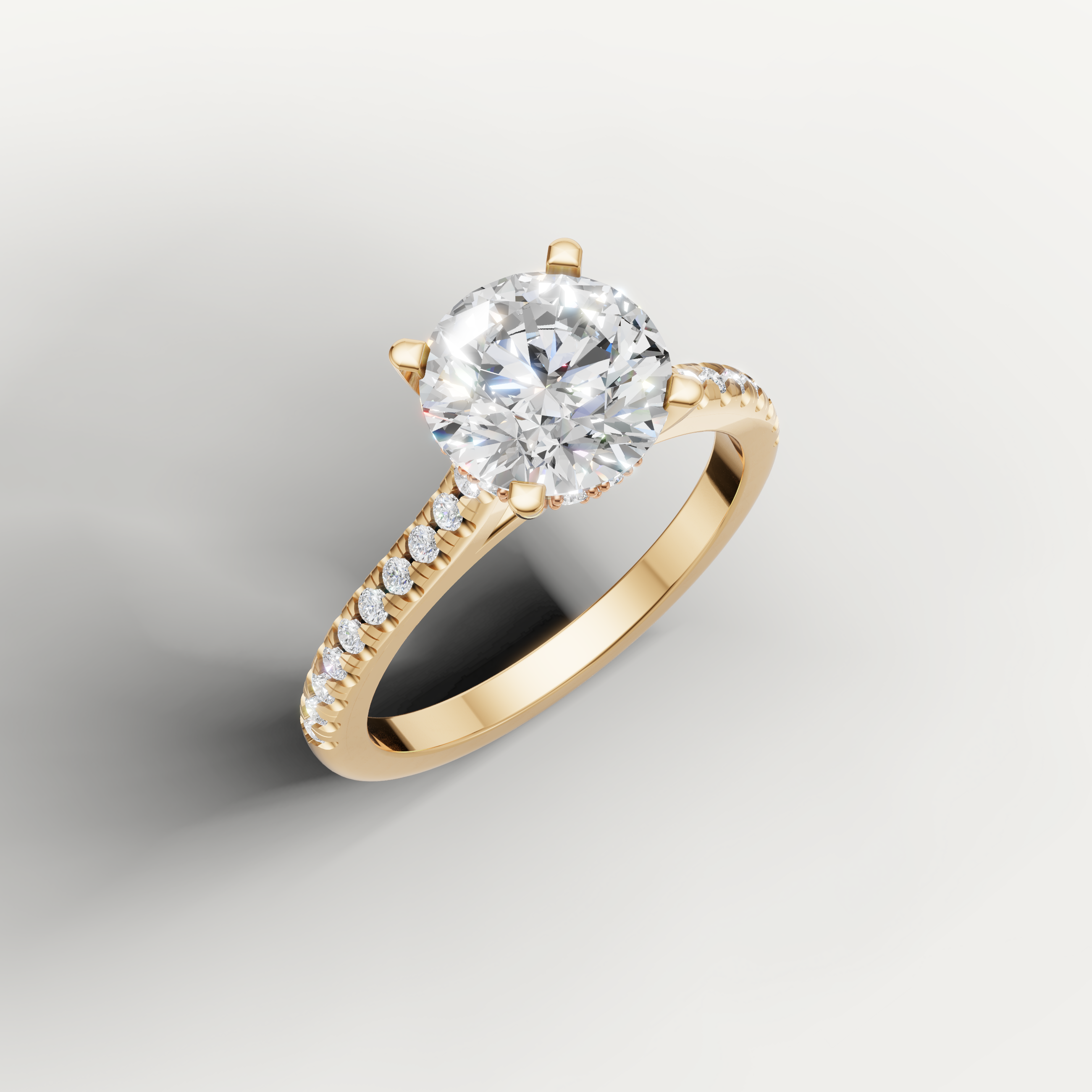 14K Yellow Gold Round Diamond Engagement Ring with Pavé Band – Raul Diamonds