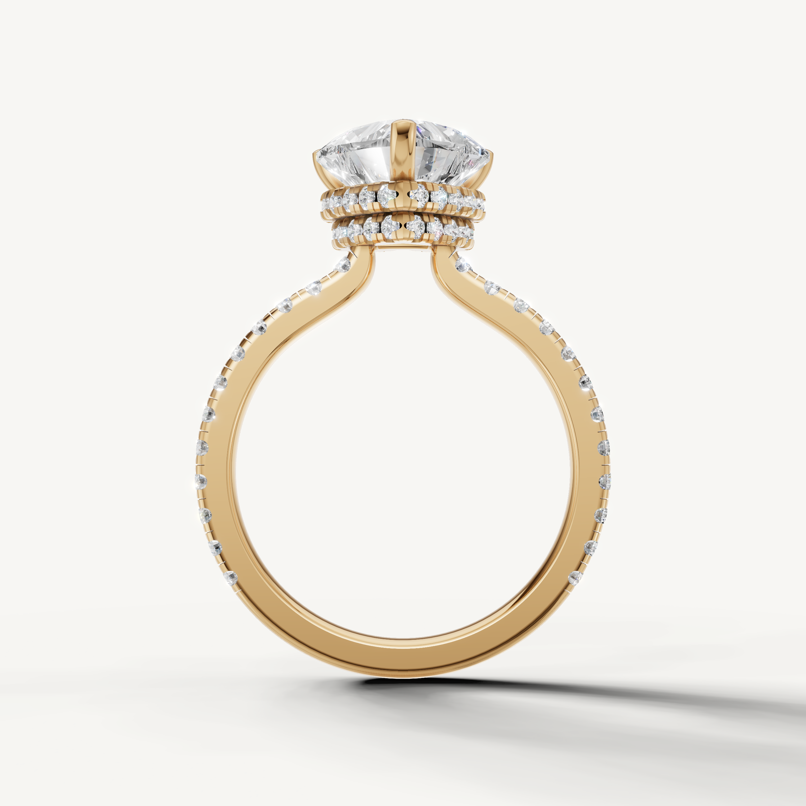 Heart Brilliant Diamond Engagement Ring with Pavé Setting in Yellow Gold – Raul Diamonds