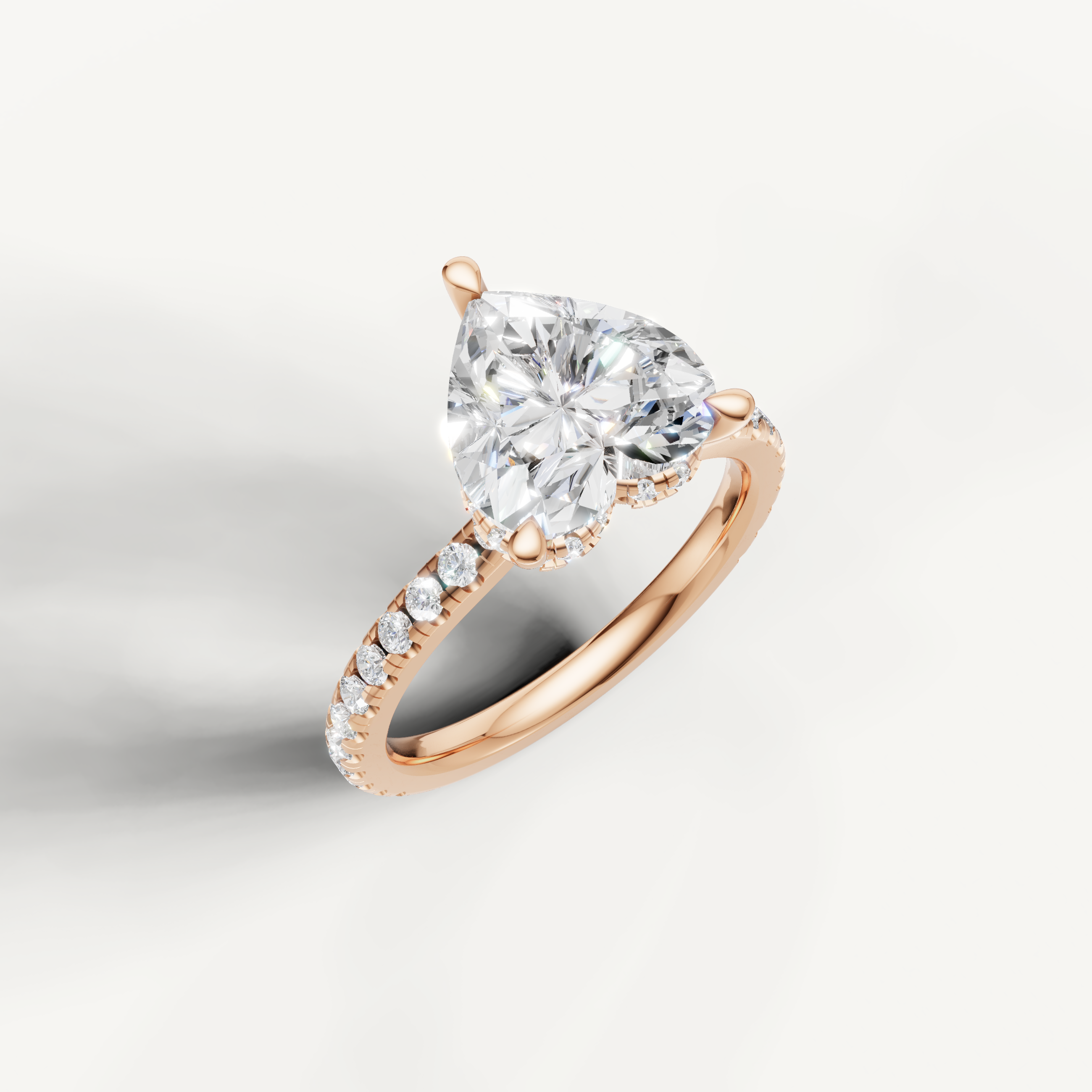 Rose Gold Heart Cut Lab Diamond Ring with Pavé Diamonds – Raul Diamonds