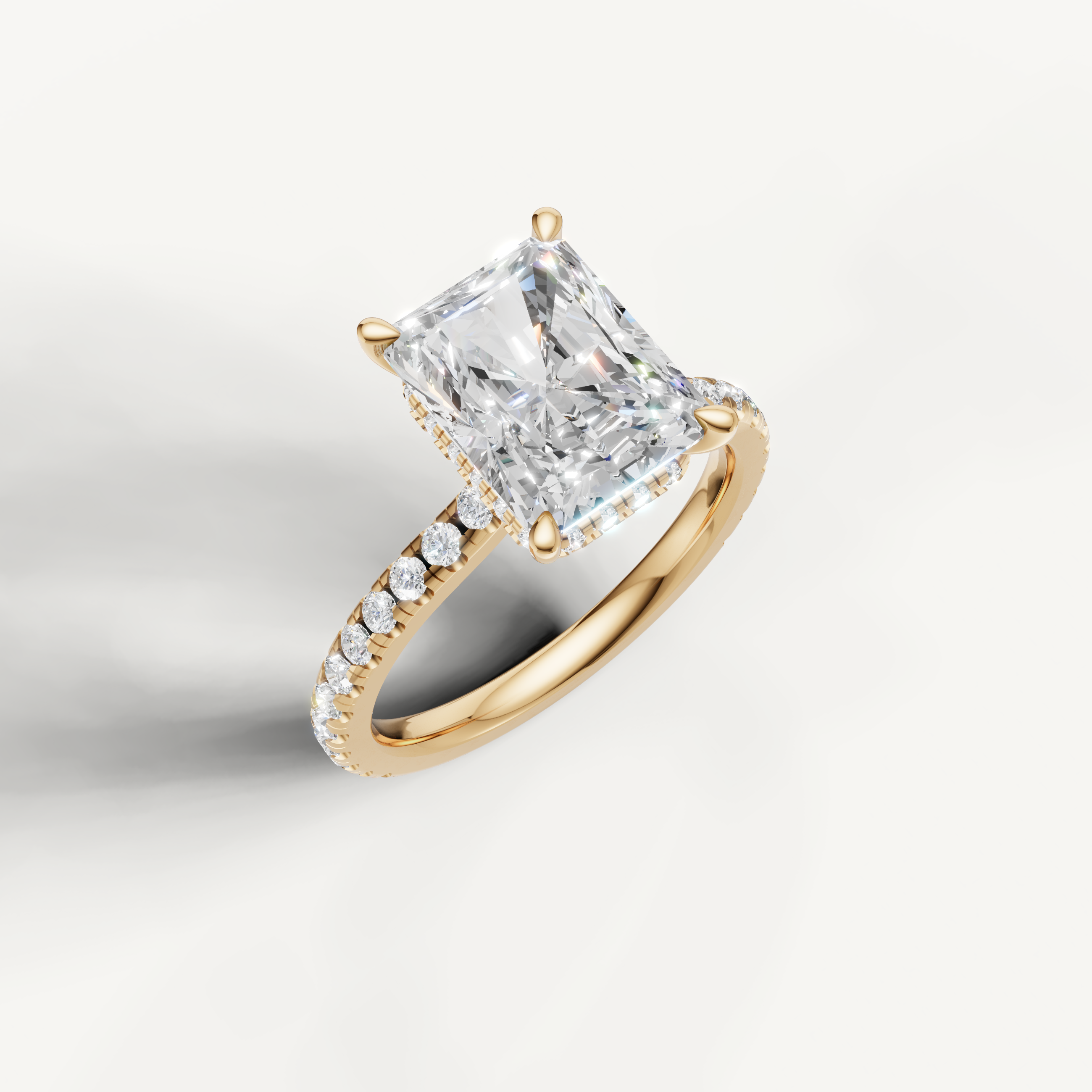 14K Yellow Gold Radiant Lab Diamond Ring with Pavé Band – Raul Diamonds