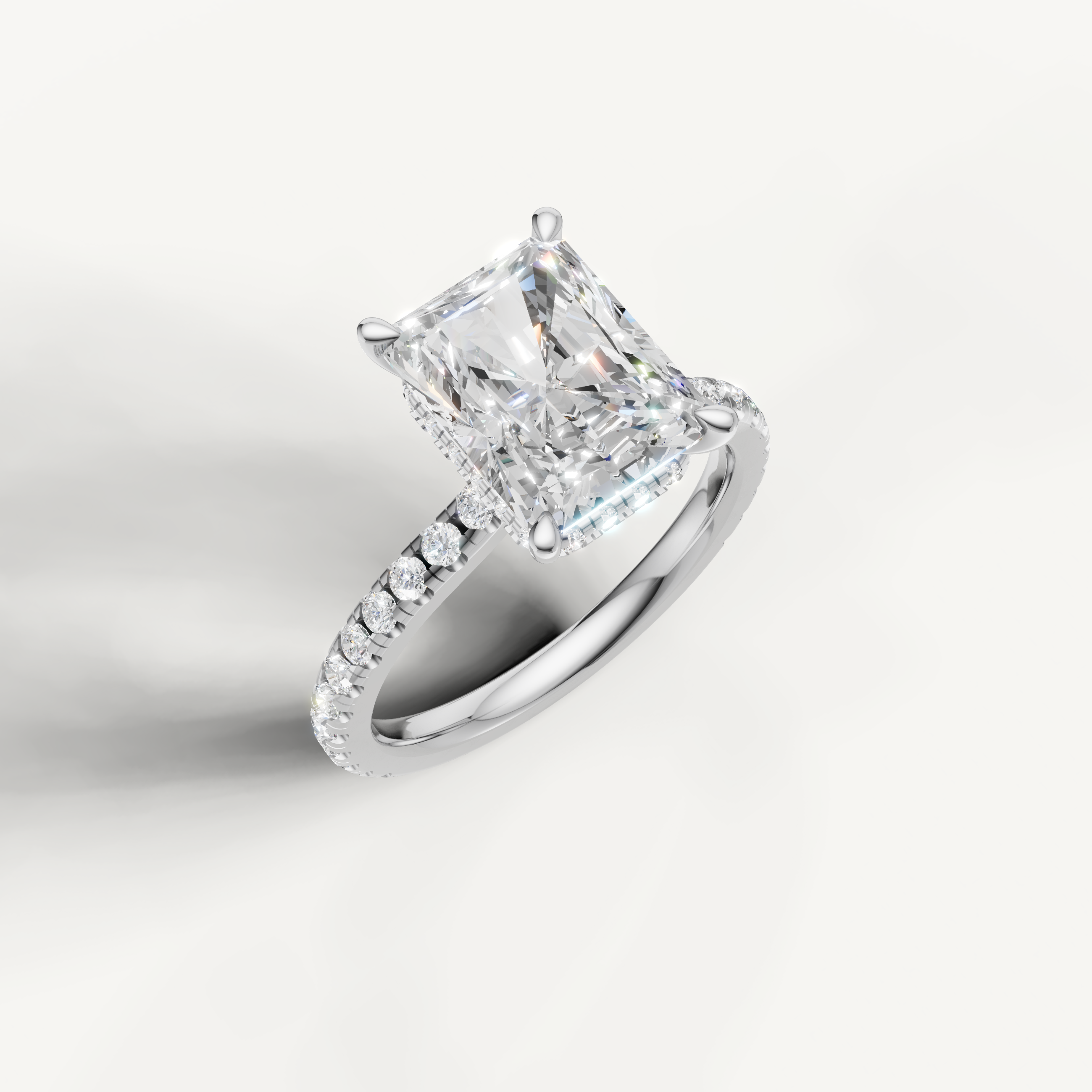White Gold Radiant Lab Diamond Ring with Pavé Band – Raul Diamonds