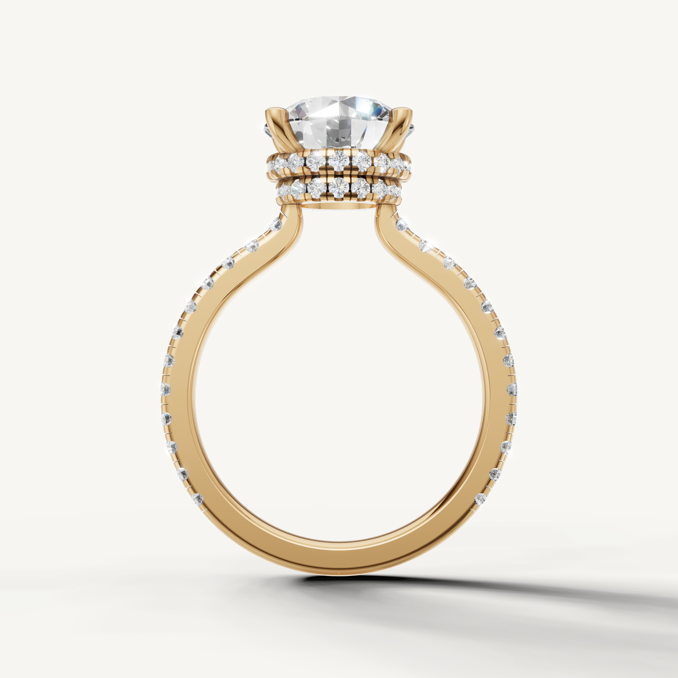 Round Brilliant Diamond Engagement Ring with Pavé Setting in Yellow Gold – Raul Diamonds