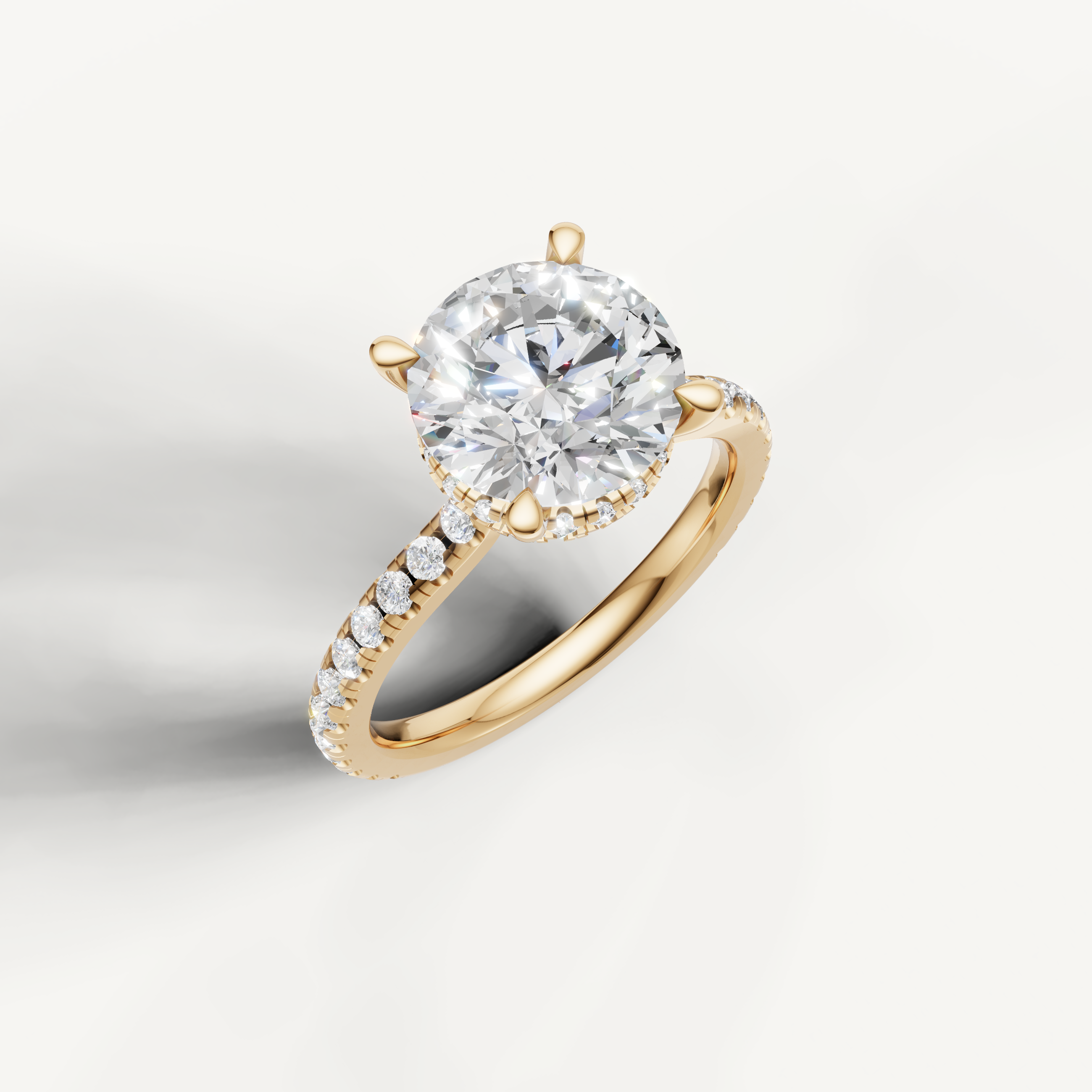 14K Yellow Gold Round Cut Lab Diamond Ring with Pavé Band – Raul Diamonds