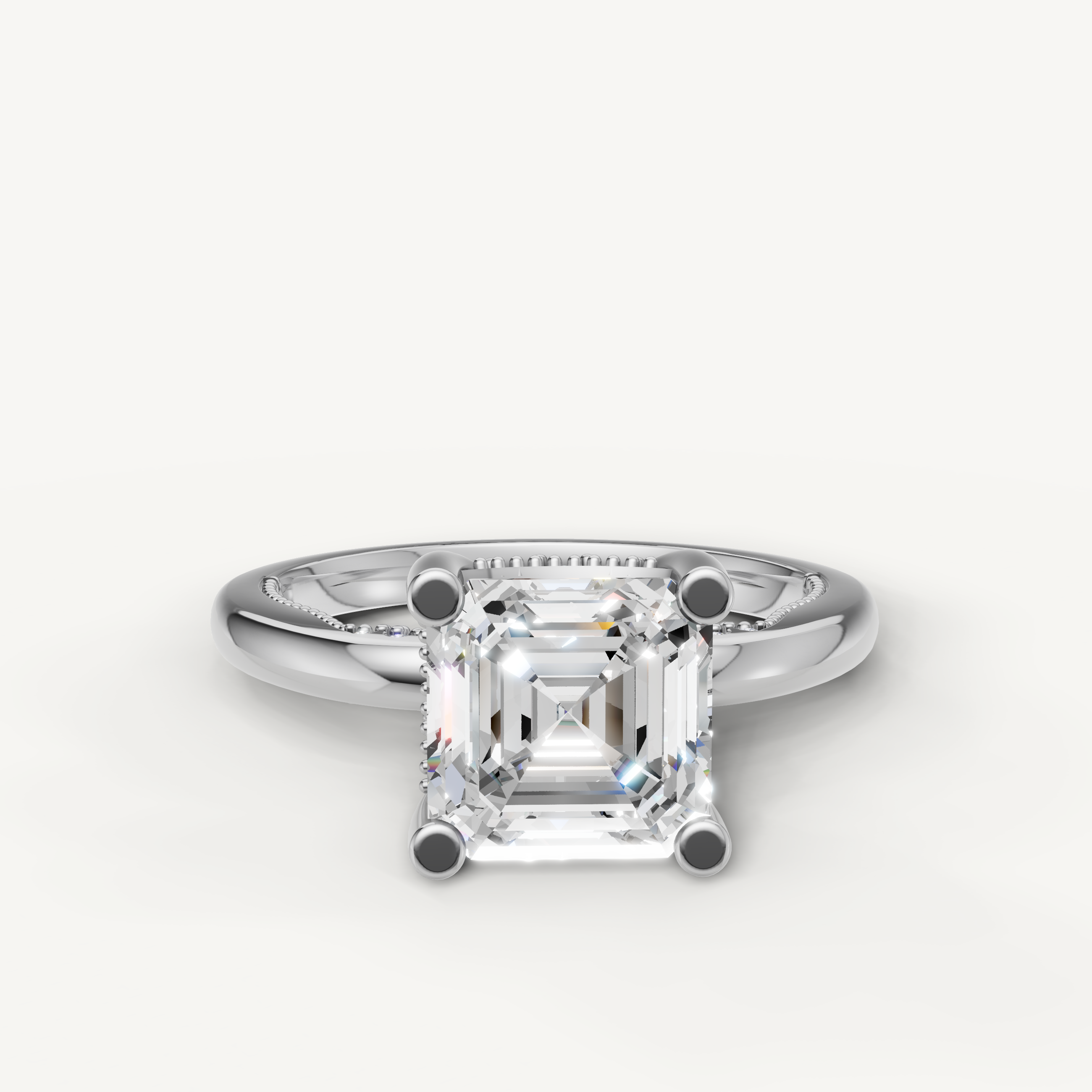 Raul Diamonds white gold asscher cut solitaire engagement ring with milgrain detailing
