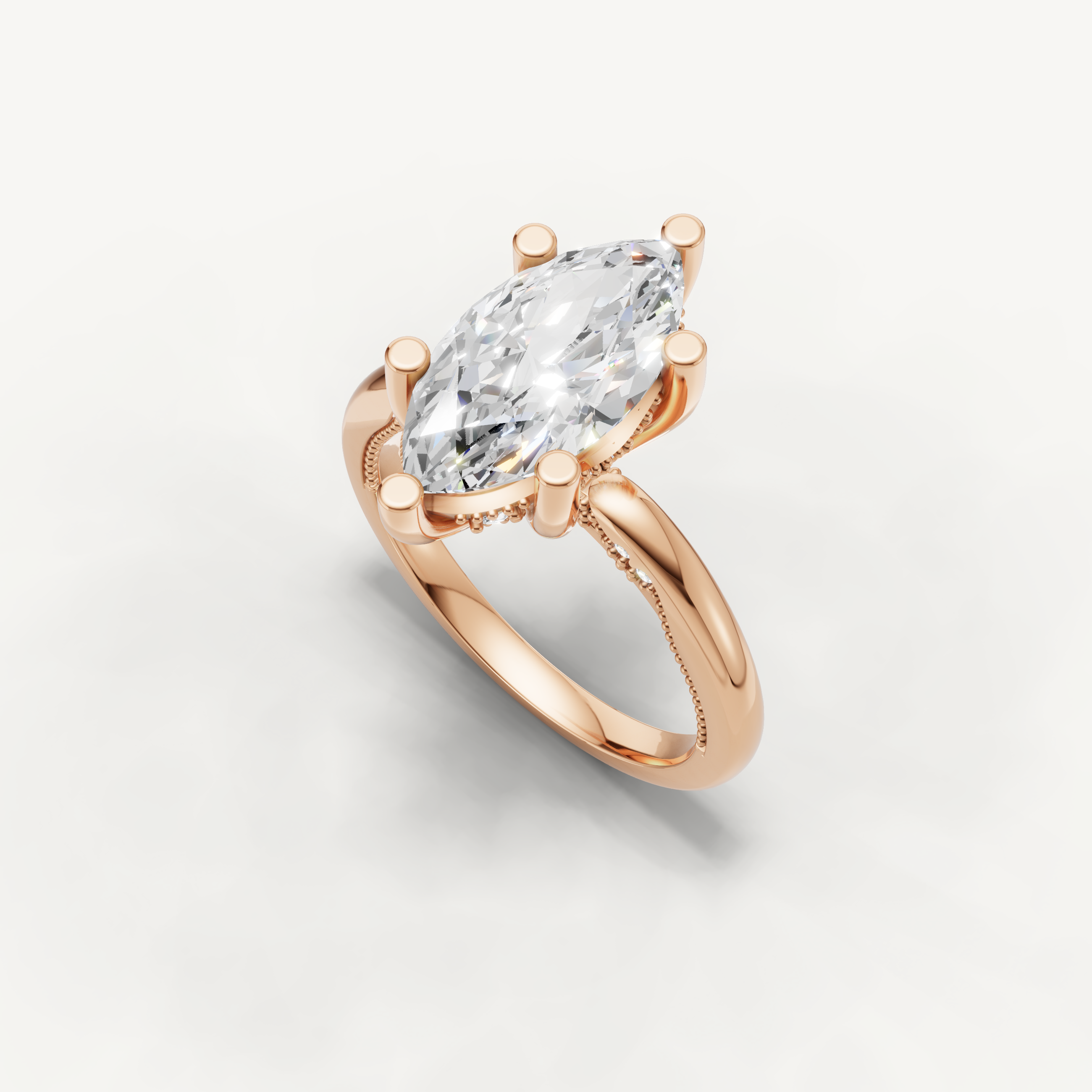 Luxury rose gold marquise lab grown diamond ring with classic solitaire setting by Raul Diamonds