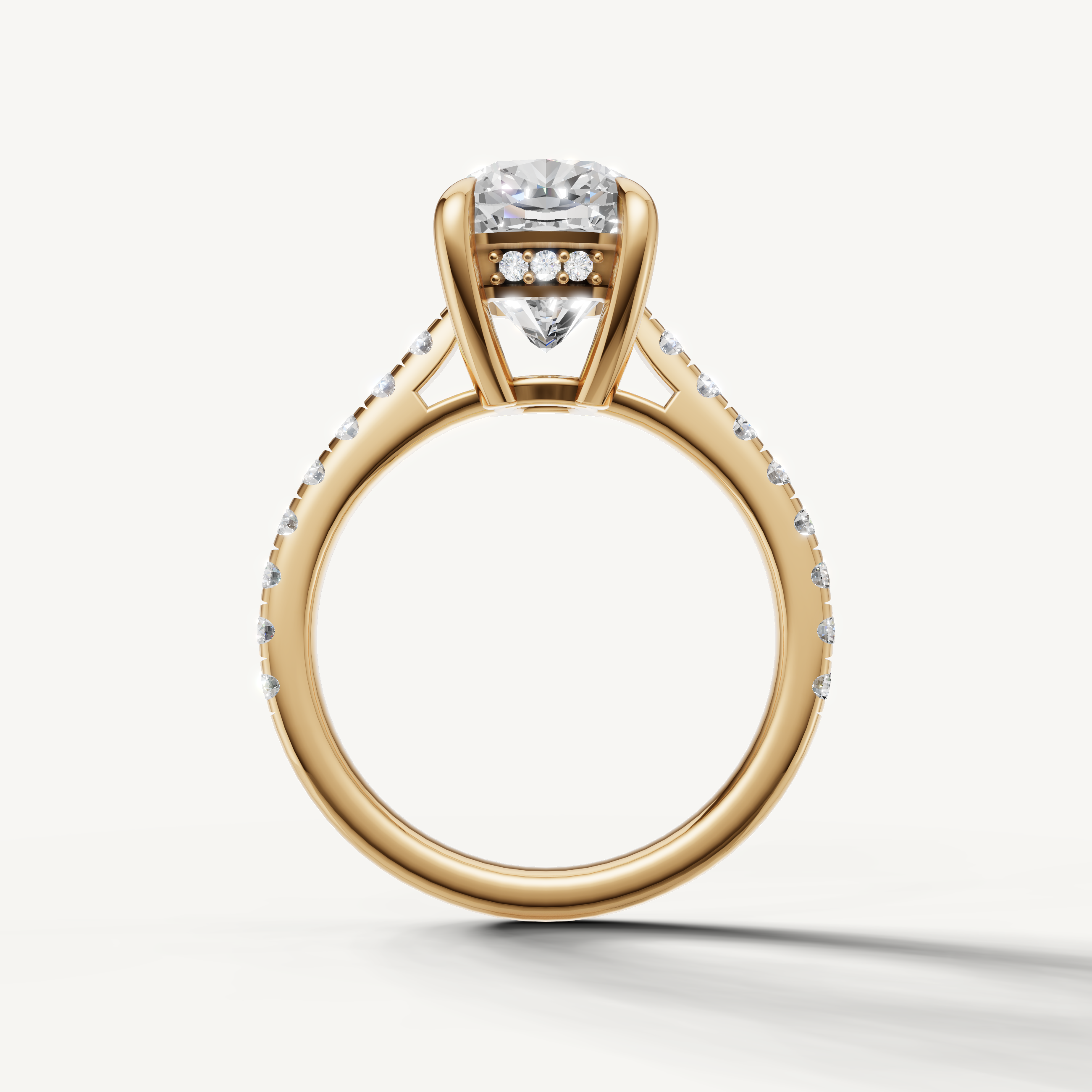 Long Cushion Cut Diamond Engagement Ring with Thin Pavé Band – Raul Diamonds