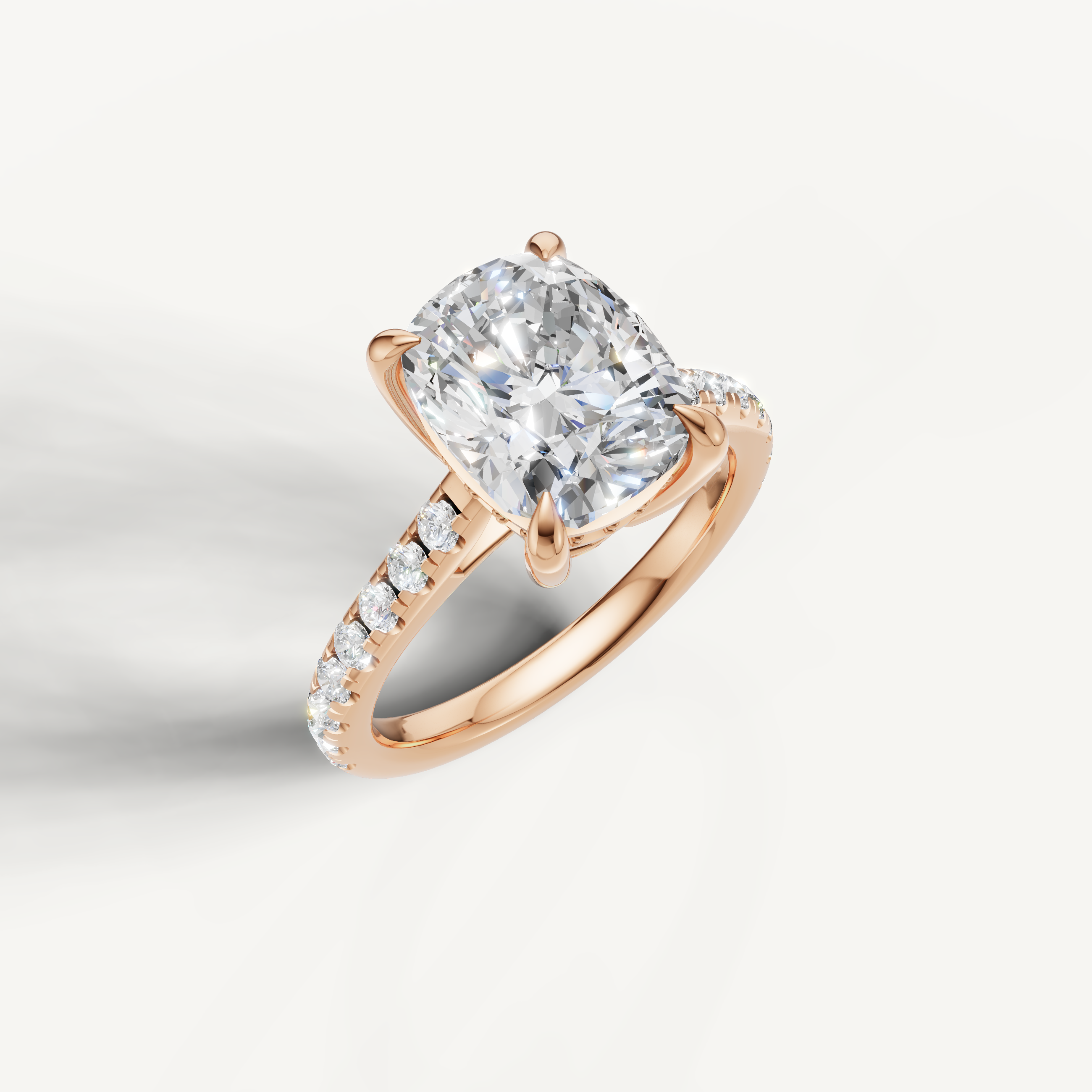 Rose Gold Long Cushion Lab Diamond Engagement Ring with Pavé Diamonds – Raul Diamonds