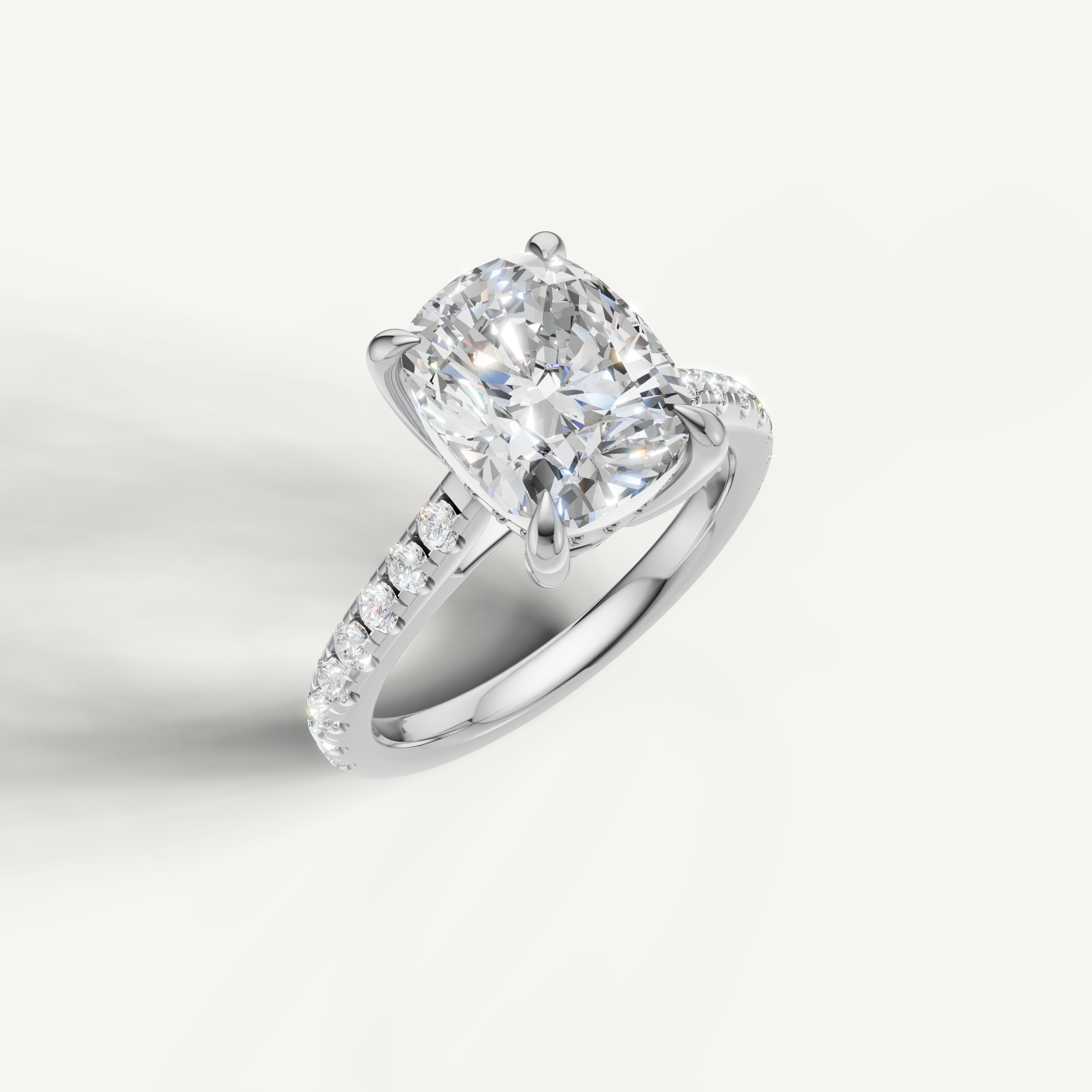 White Gold Long Cushion Lab Diamond Ring with Pavé Band – Raul Diamonds